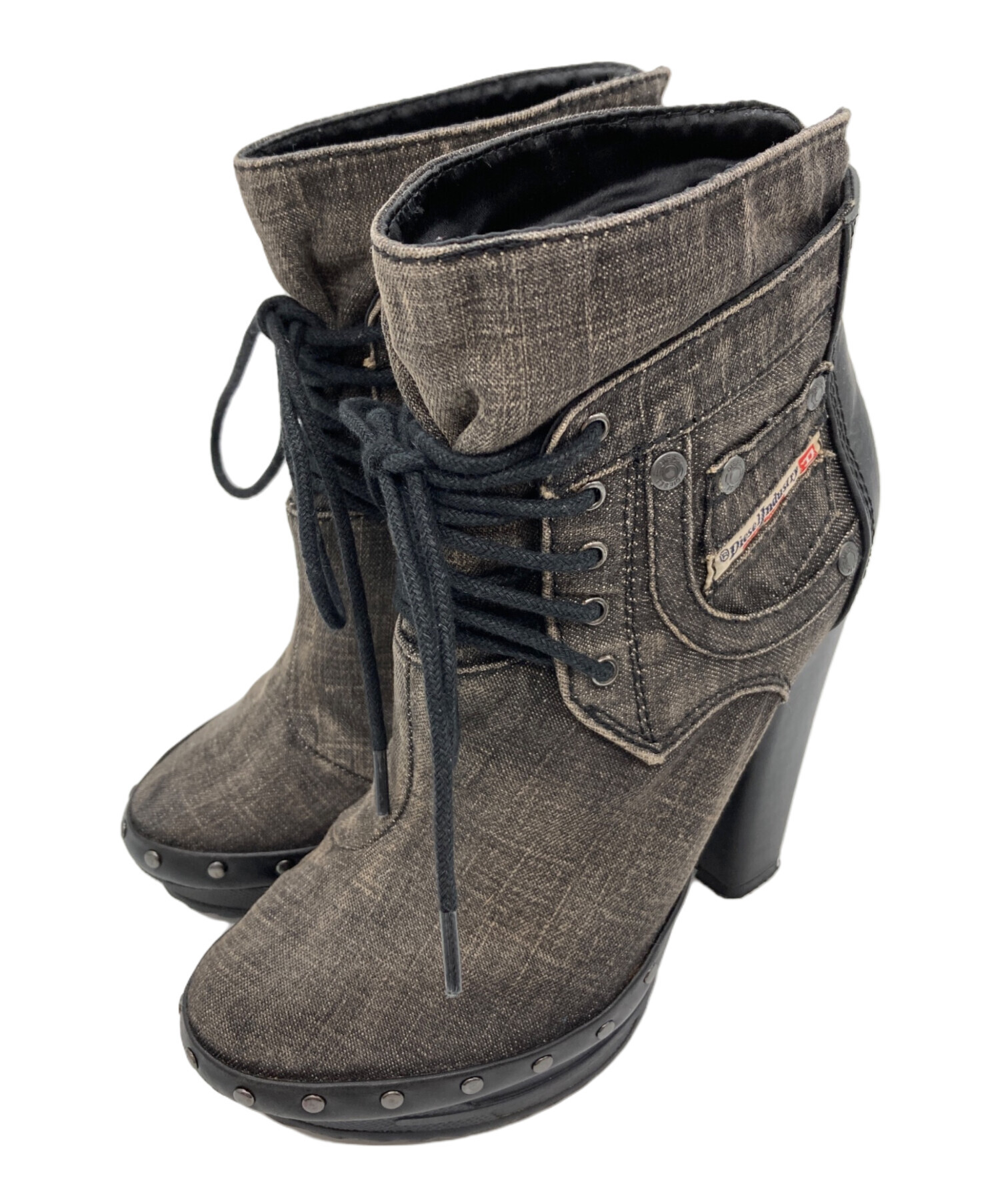 DIESEL　靴　デニムウェッジヒールブーツ 35　デニムヒール22.5cm 中古・古着通販】DIESEL (ディーゼル) デニムヒールブーティ/ヒール