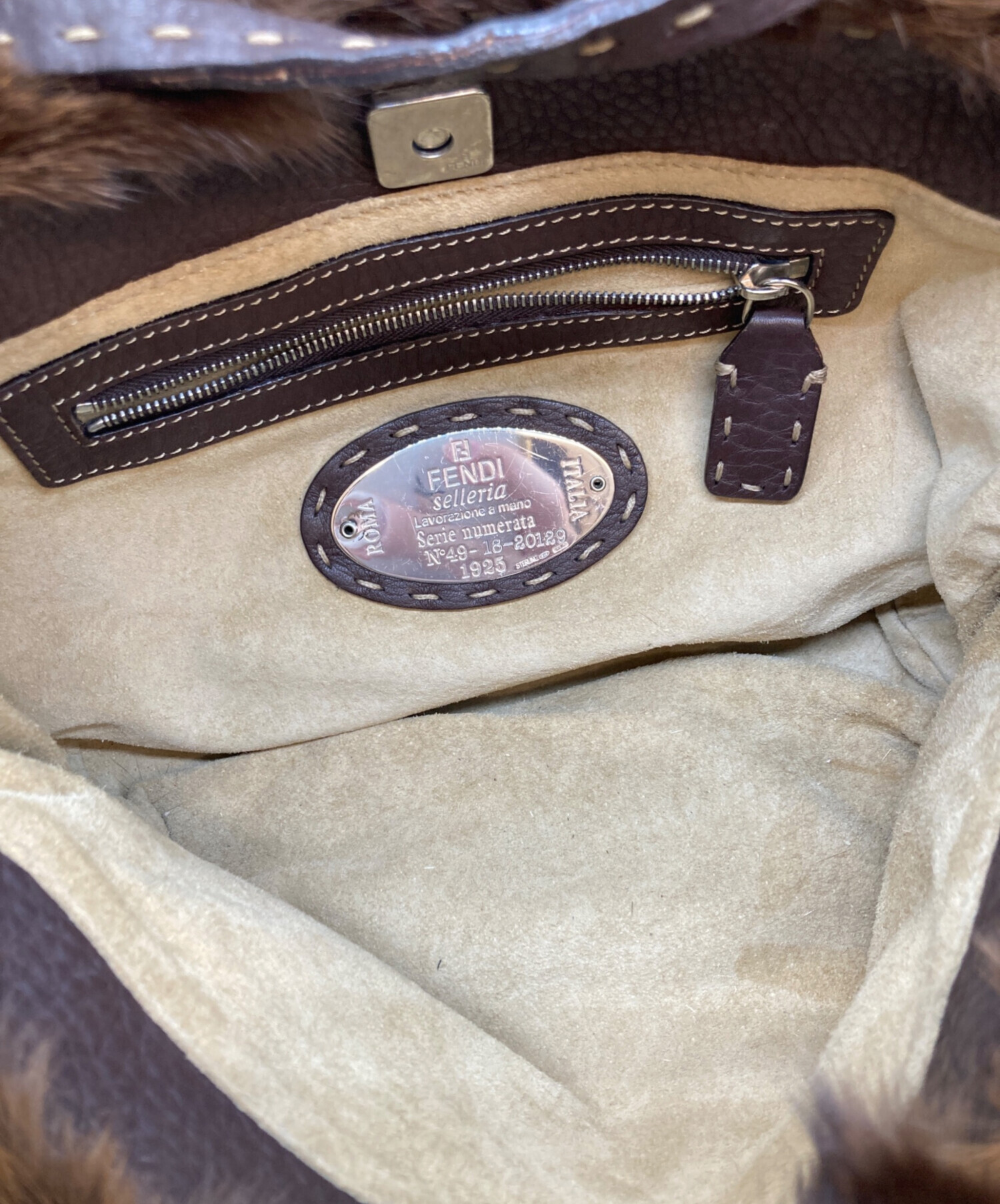 中古・古着通販】FENDI (フェンディ) ファーハンドバッグ ブラウン