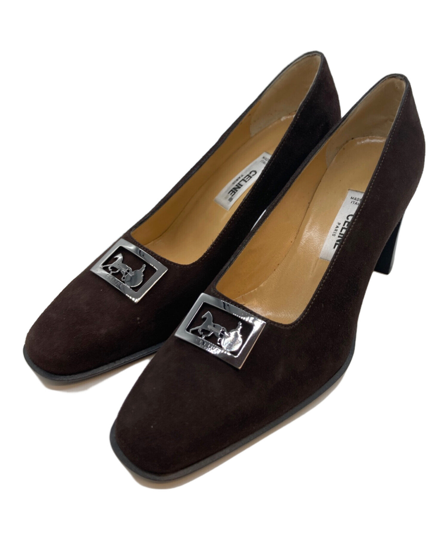 セリーヌ CELINE スエードパンプス 37 1/2 中古・古着通販】CELINE (セリーヌ) スウェードパンプス ブラウン