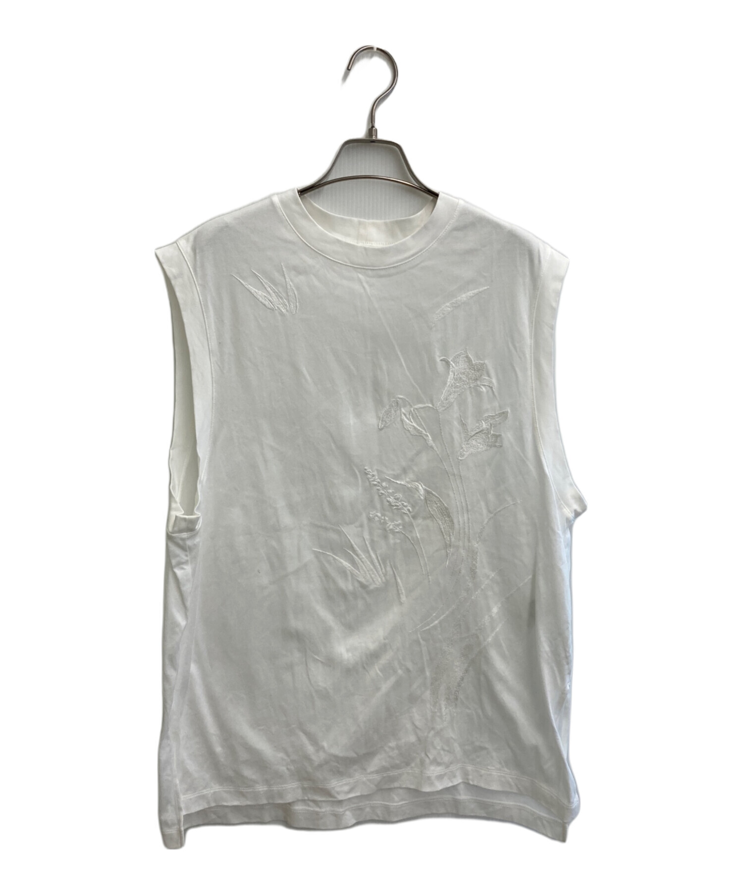 美品 23SS Mame Kurogouchi マメクロゴウチ Suvin Cotton Jersey Emboridery Top ブラウス MM23PF-JS704 サイズ2 ホワイト レディース 古着 中古 USED Mame Kurogouchi】Suvin Cotton Jersey Top MM24FW-JS020