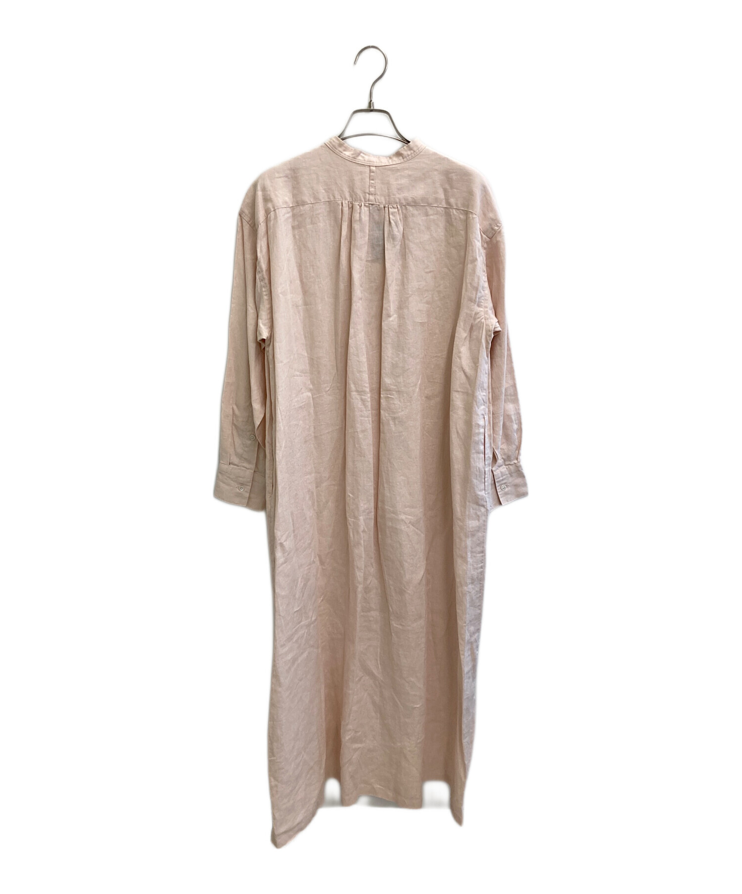 美品　かぐれ リネンシャツワンピース ベージュ 生成色　長袖 中古・古着通販】kagure (カグレ) リネンシャツワンピース ピンク