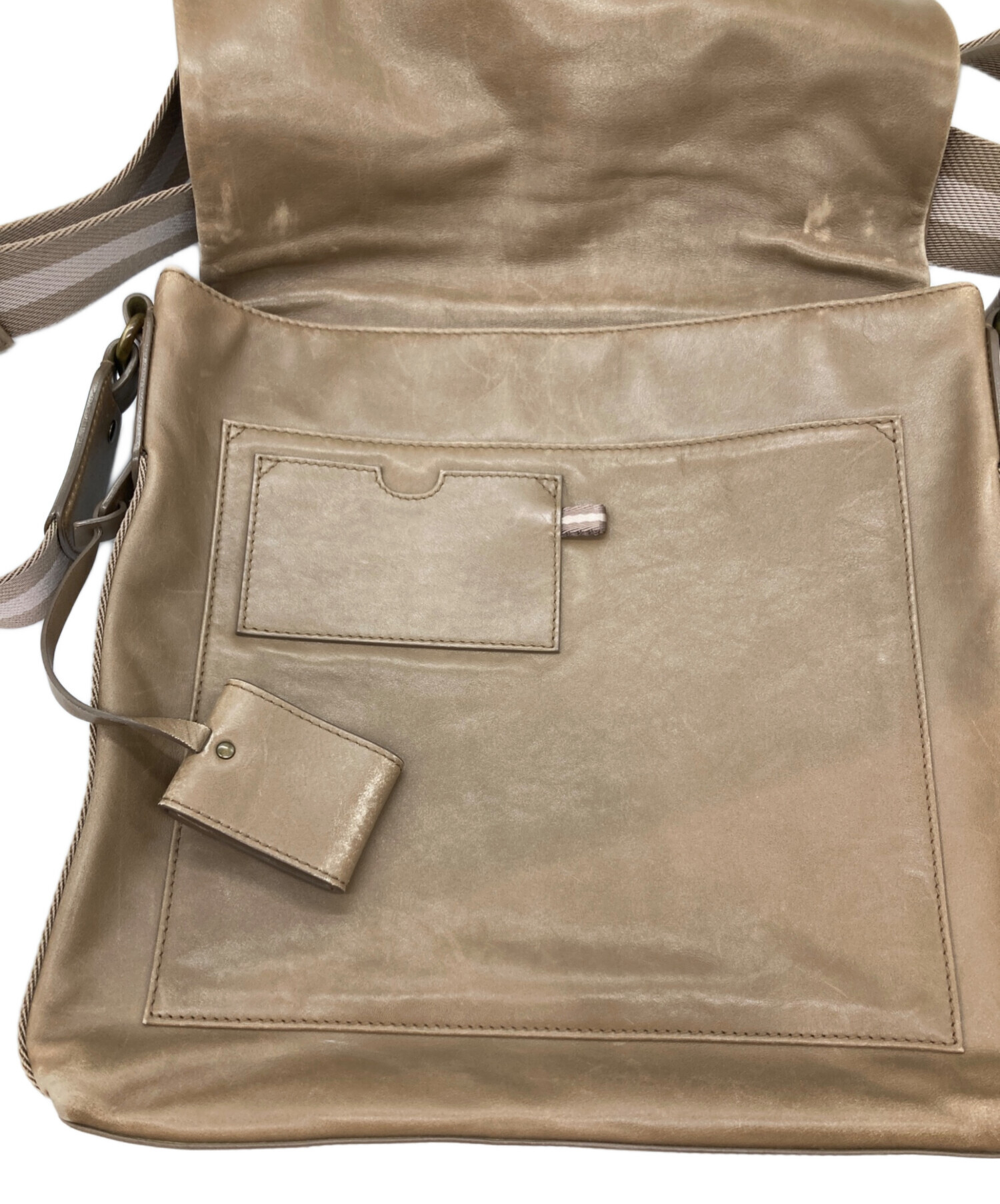 中古・古着通販】BALLY (バリー) レザーショルダーバッグ ベージュ 
