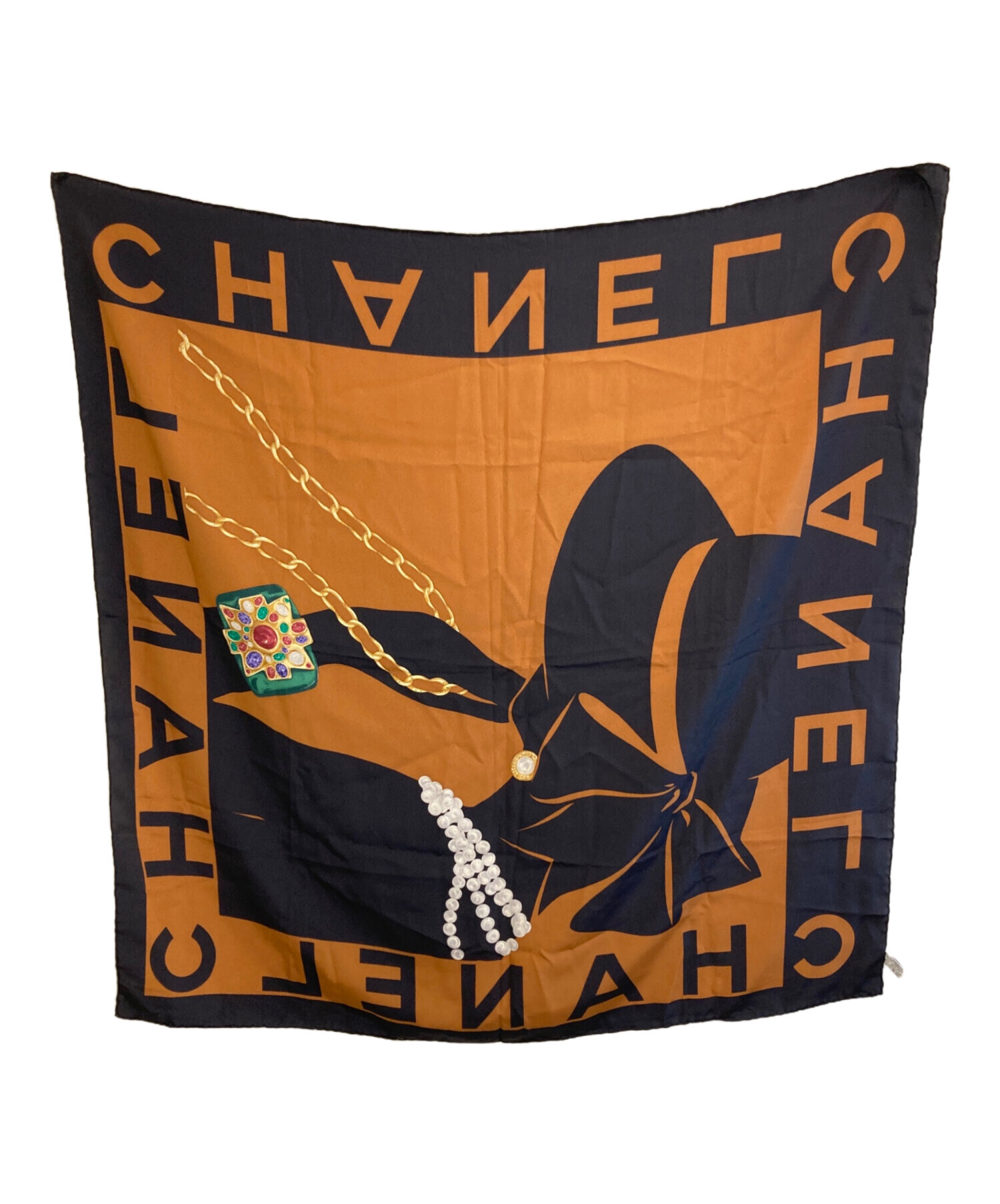 中古・古着通販】CHANEL (シャネル) 大判スカーフ ブラック×ブラウン 