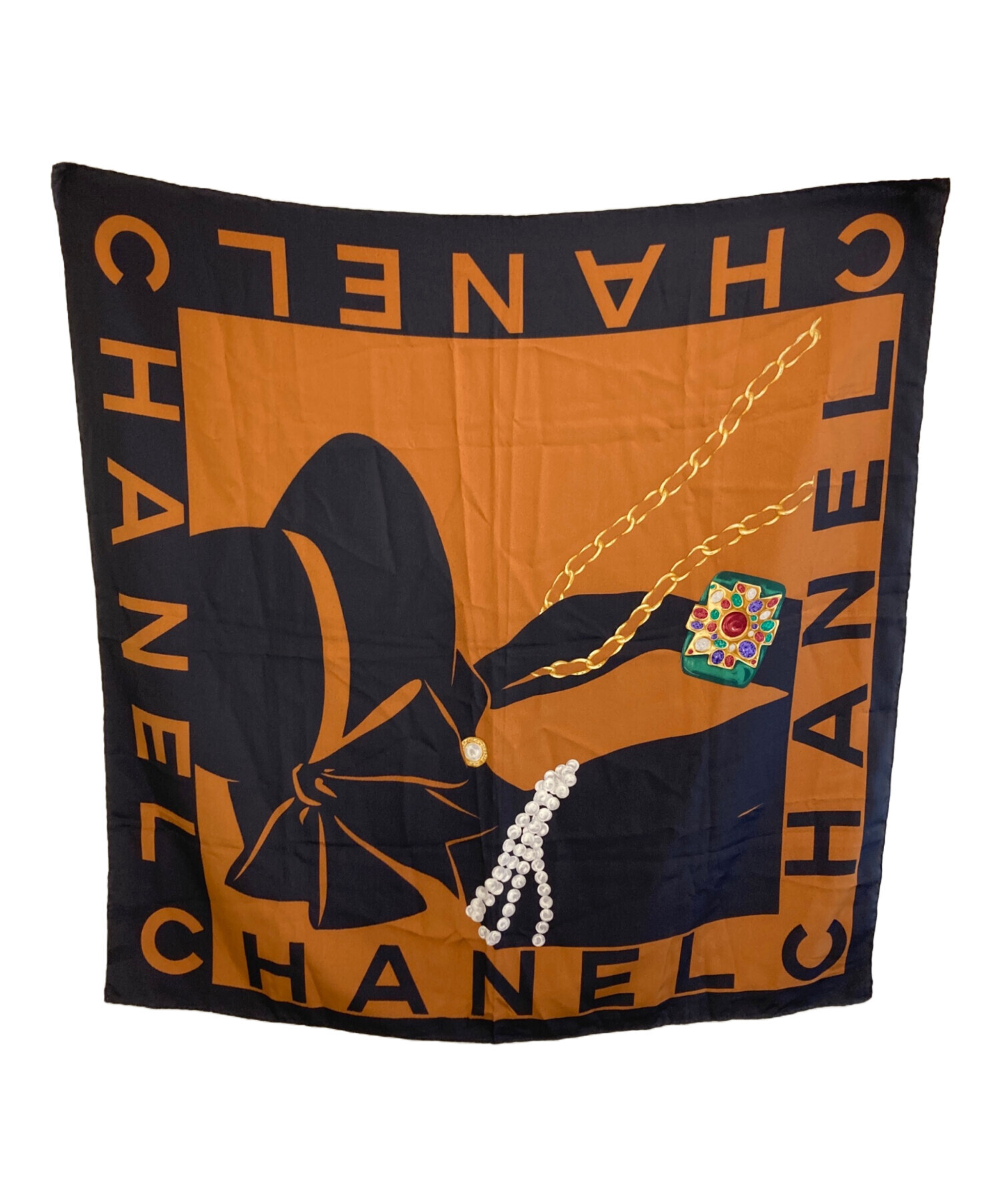 中古・古着通販】CHANEL (シャネル) 大判スカーフ ブラック×ブラウン 