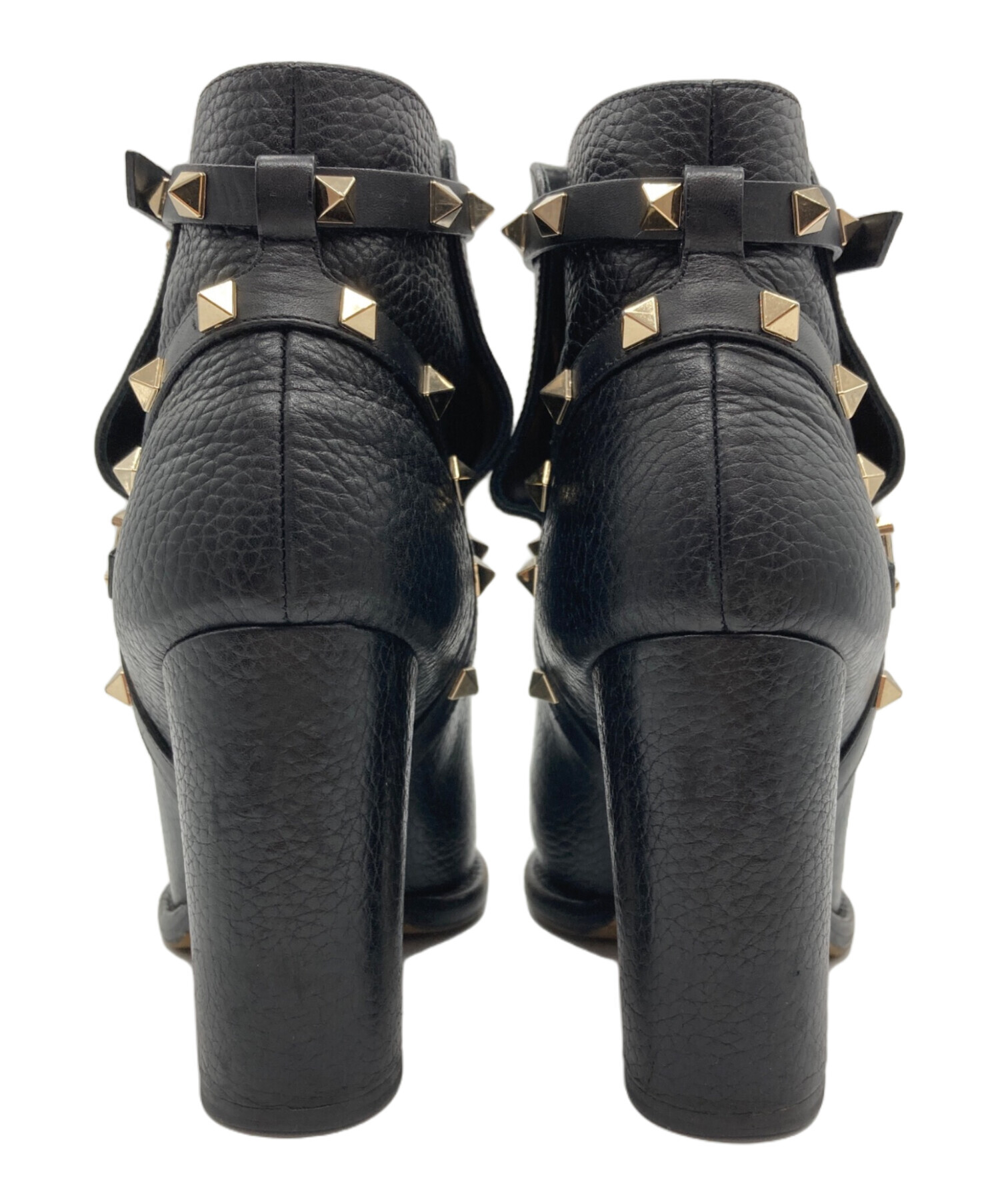 ヴァレンティノ 37 24.0 ロックスタッズ ショートブーツ レザー ブラック 中古・古着通販】VALENTINO (ヴァレンティノ) ロックスタッズショート