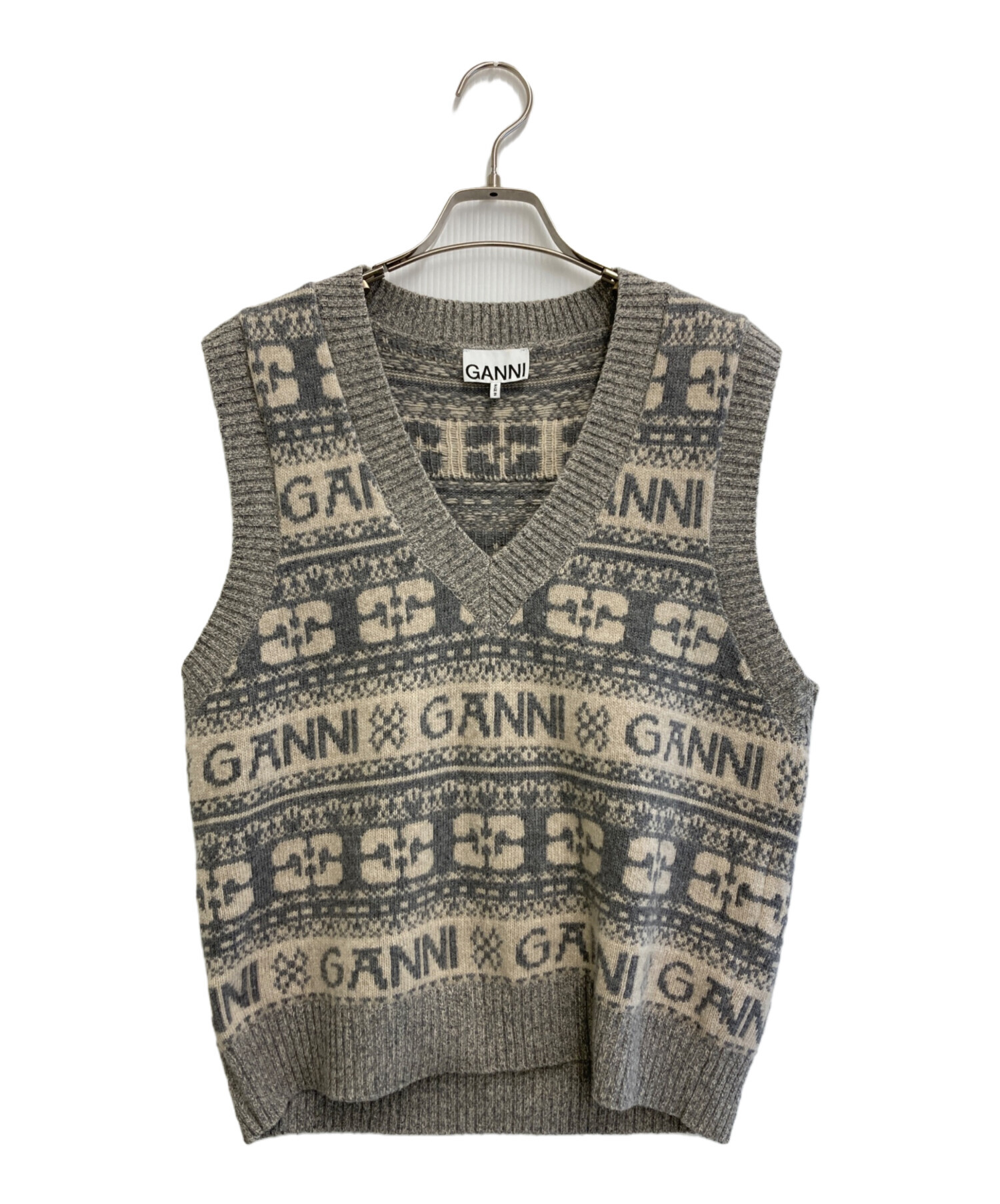 中古・古着通販】Ganni (ガニー) ロゴウールミックスベスト グレー