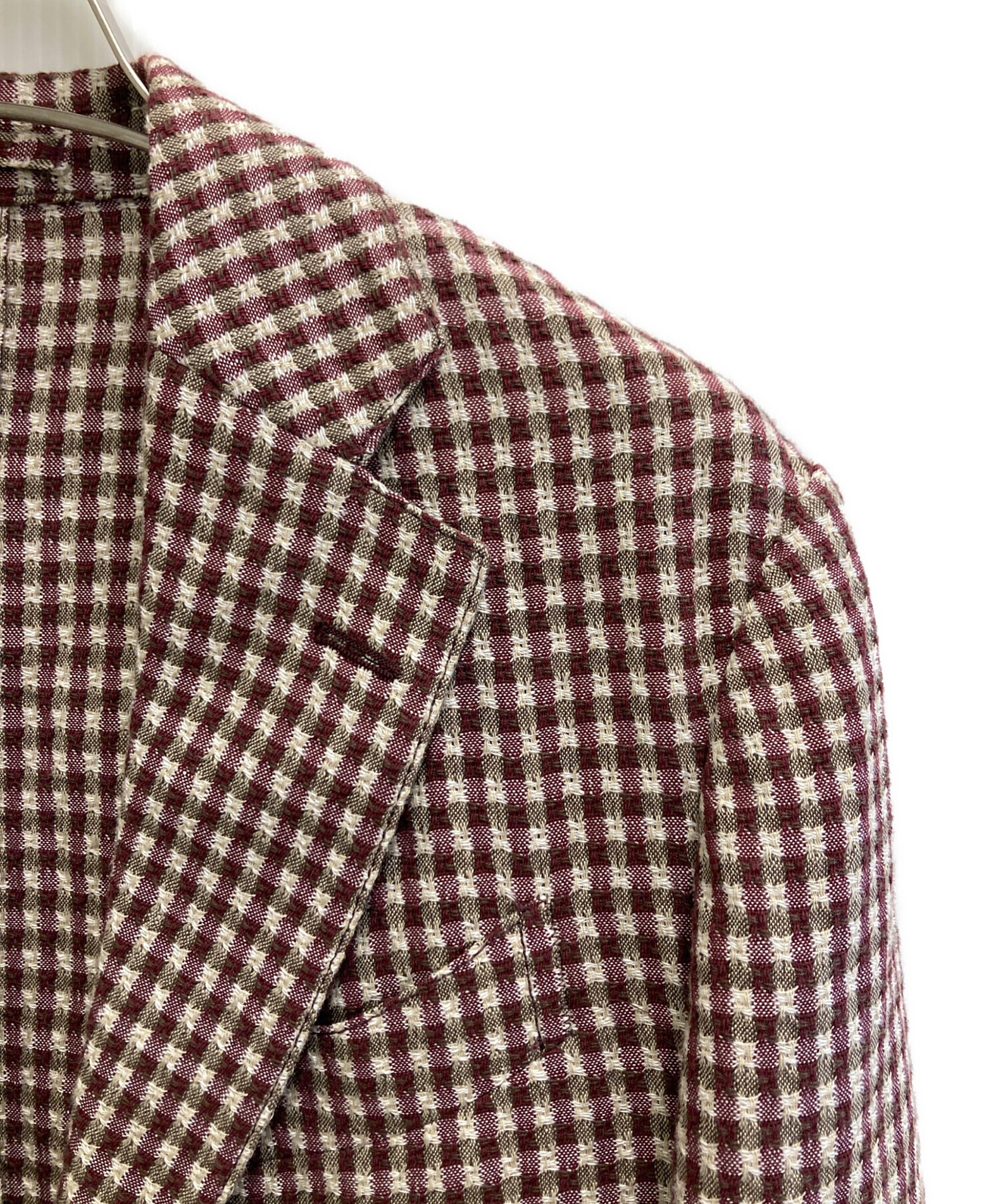 美品 ラルディーニ ブートニエール アンコンジャケット リネン シルク チェック 美品 ラルディーニ ブートニエール リネン混 アンコンジャケット