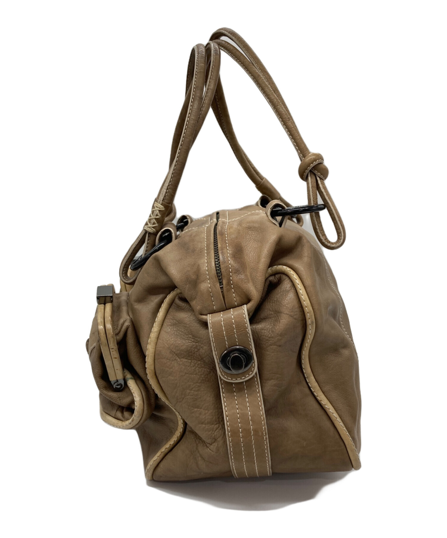 MIMCO トートバッグ レザー ターンロック がま口 ベージュ 中古・古着通販】mimco (ミムコ) トートバッグ ベージュ｜ブランド