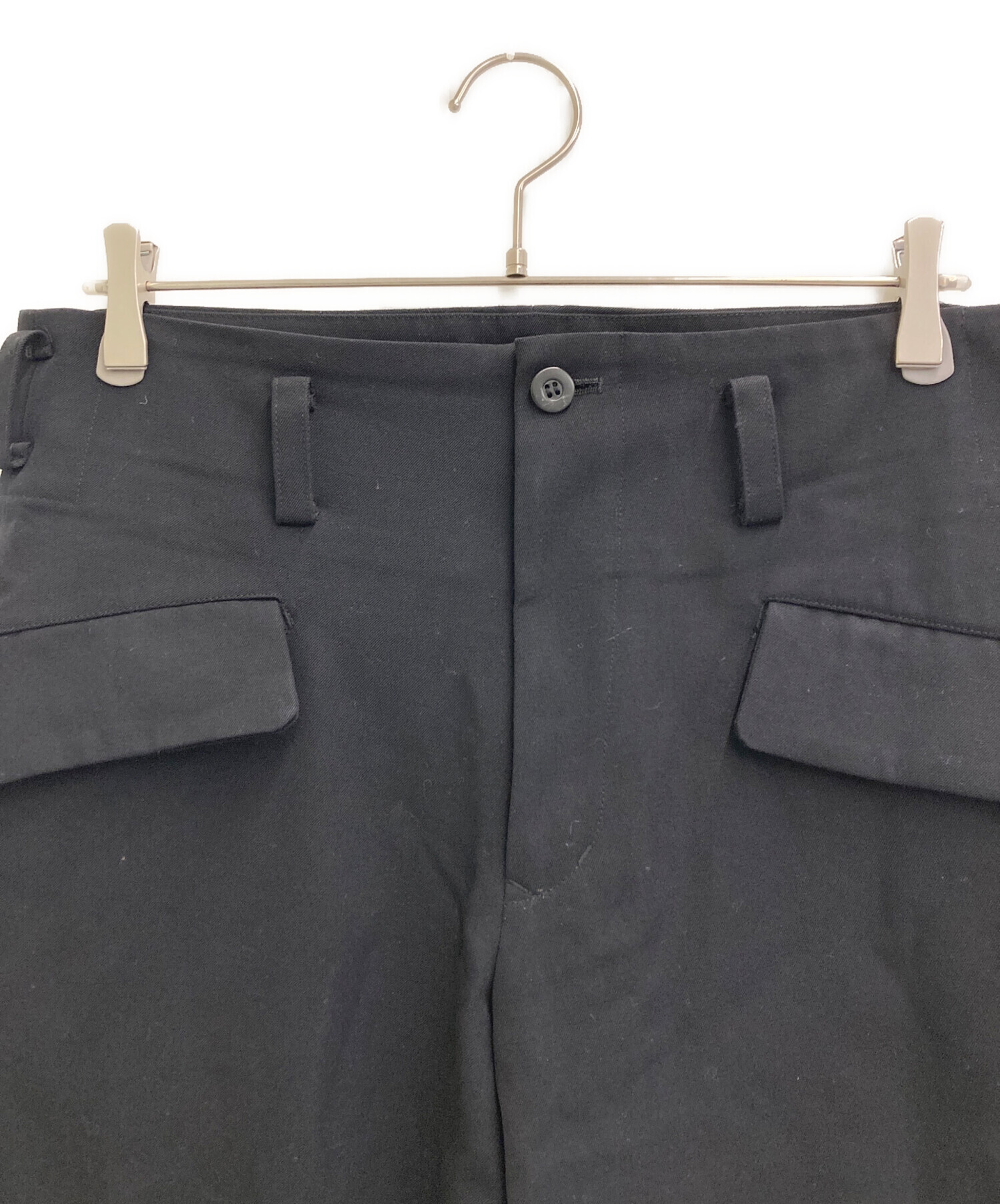 中古・古着通販】Y's (ワイズ) ウールギャバワイドパンツ ブラック