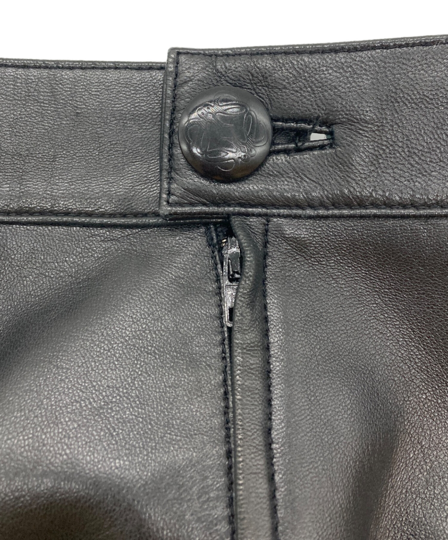 中古・古着通販】LOEWE (ロエベ) ナッパレザースカート ブラック