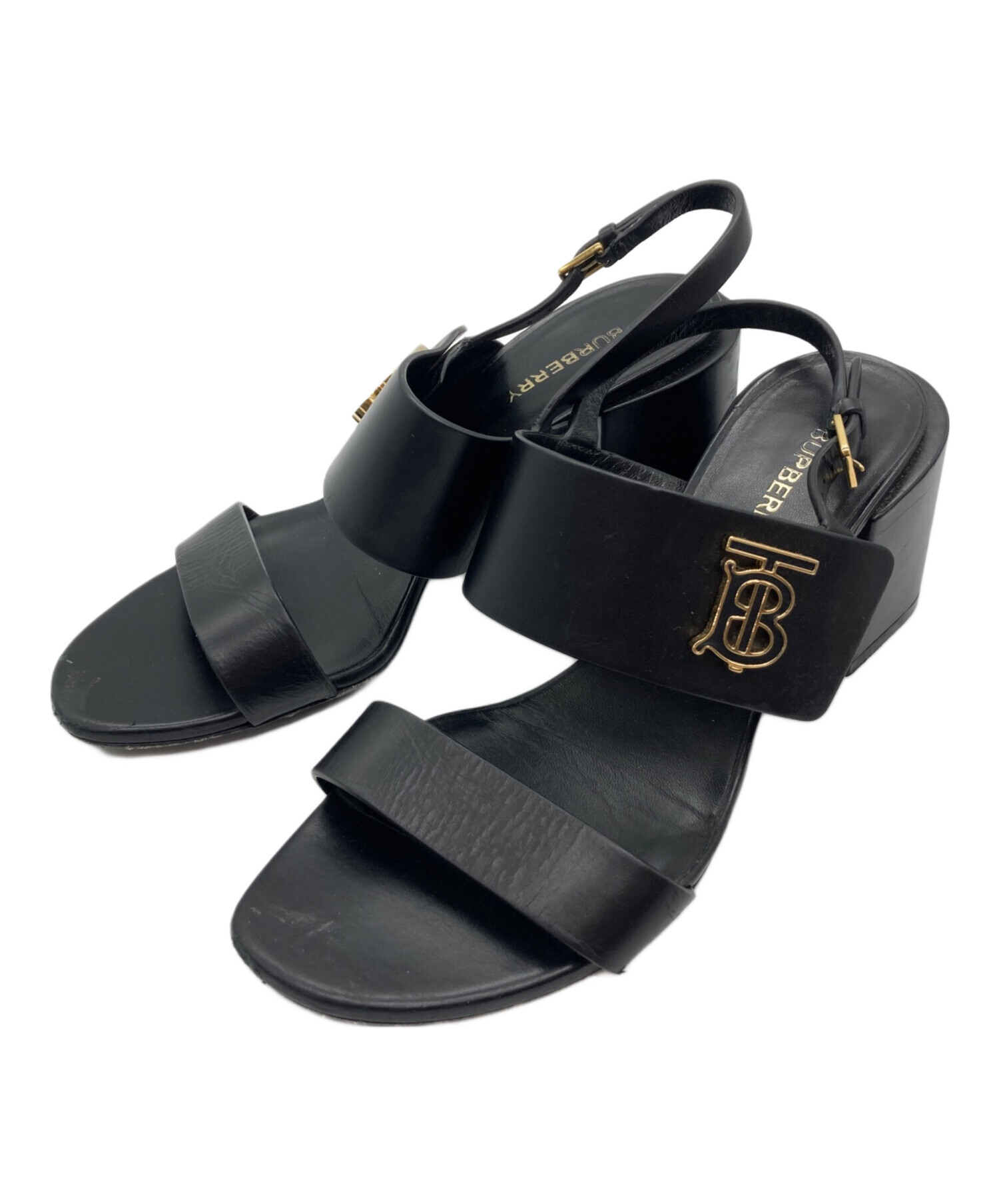 新品未使用 BURBERRY バーバリー ロゴサンダル ブラック 43 中古・古着通販】BURBERRY (バーバリー) TBロゴレザーヒールサンダル