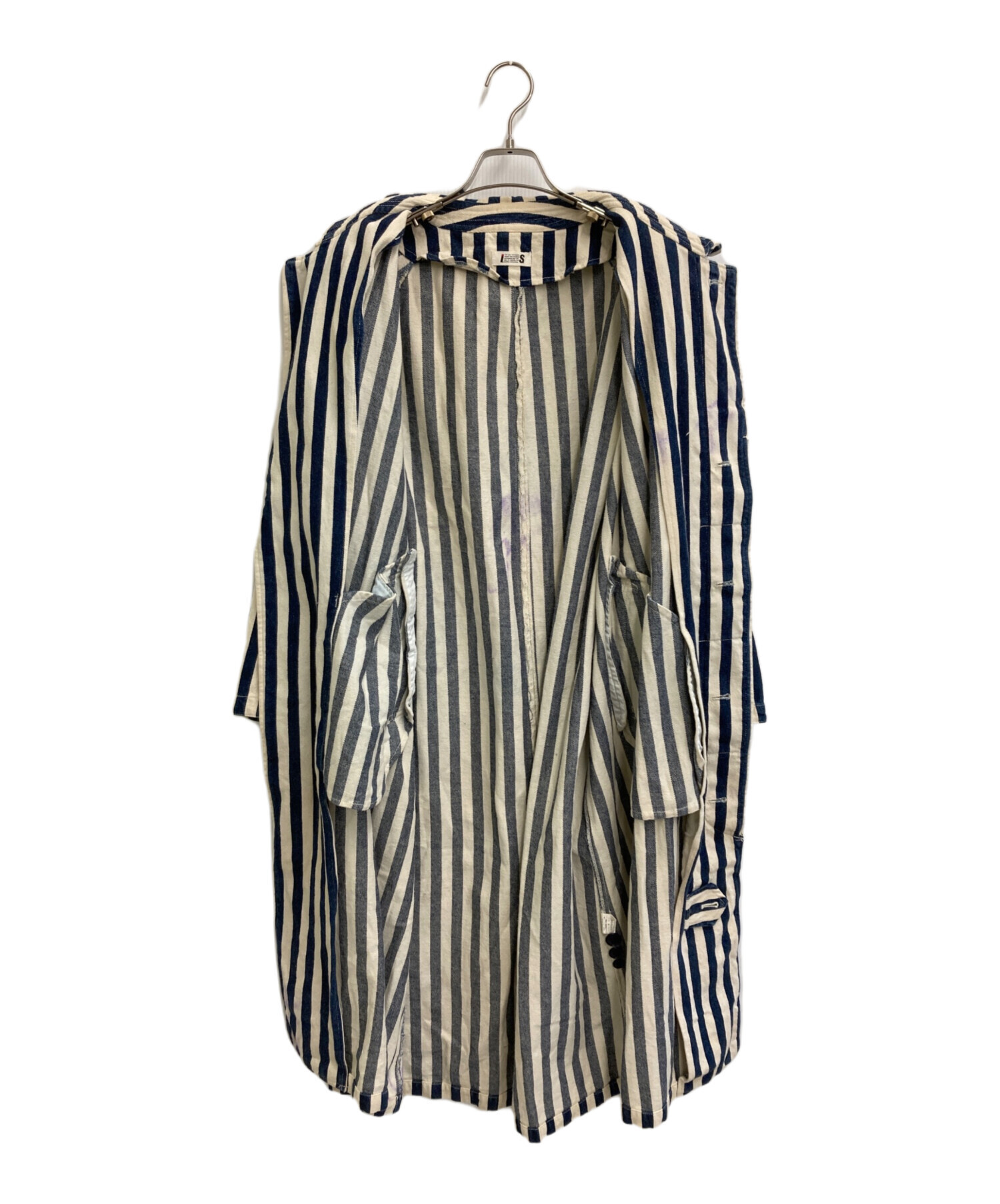 銀タグ　イッセイミヤケ　プリーツストライプロングジャケットコート グレーM 中古・古着通販】I.S. ISSEY MIYAKE (イッセイ ミヤケ) ストライプ