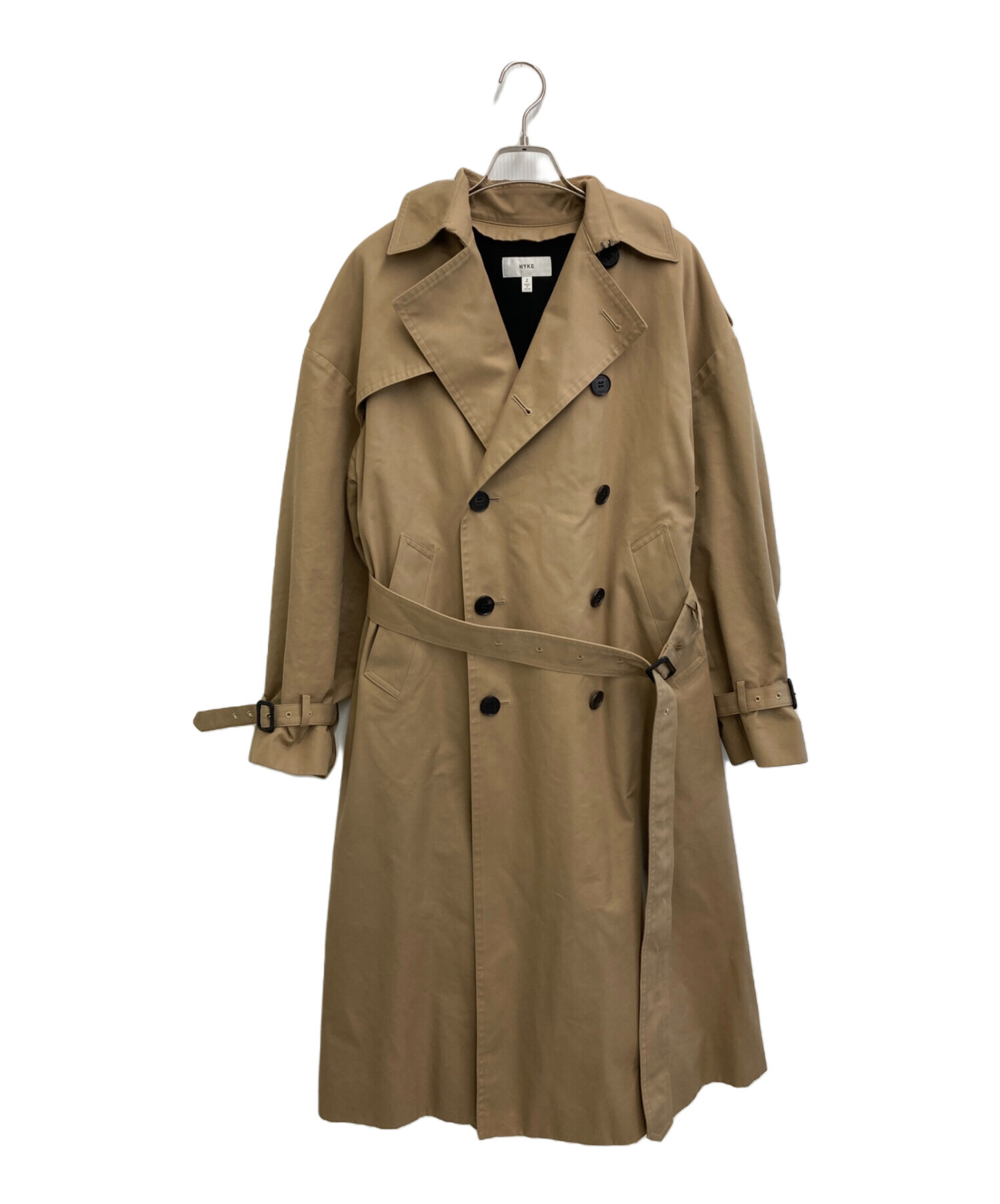hyke トレンチコート ビッグフィット サイズ2 中古・古着通販】HYKE (ハイク) BIG FITトレンチコート ベージュ