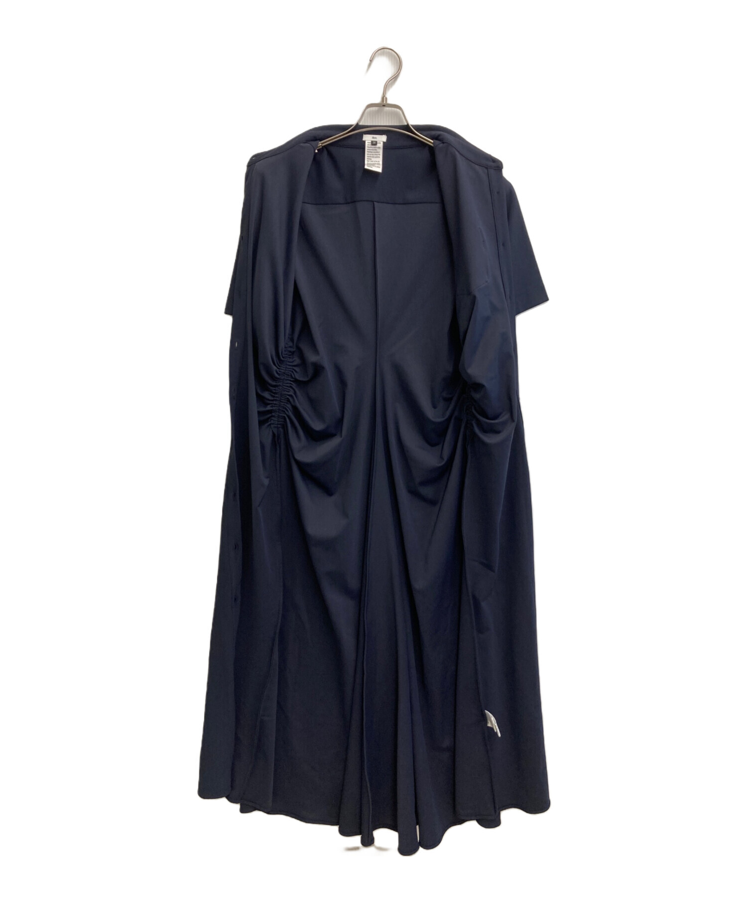 美品 ソブ コットン100% ギャザー ロング丈 シャツワンピース◆ネイビー ソブ シャツワンピース ロング ギャザー Aライン ベルト マキシ