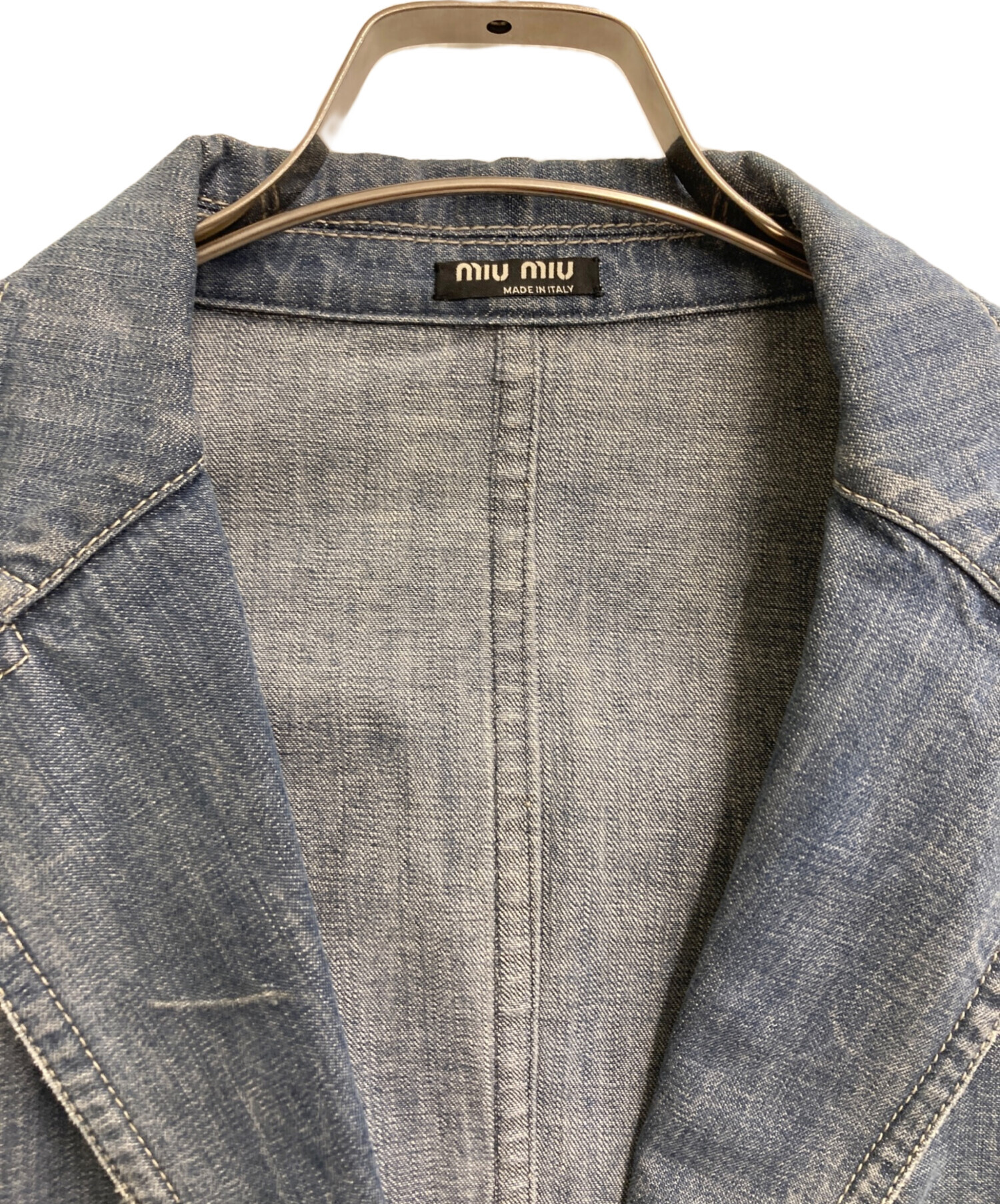 【高級】MIU MIU デニムジャケット テーラード カバーオール サイズ40 中古・古着通販】MIU MIU (ミュウミュウ) デニムテーラードジャケット