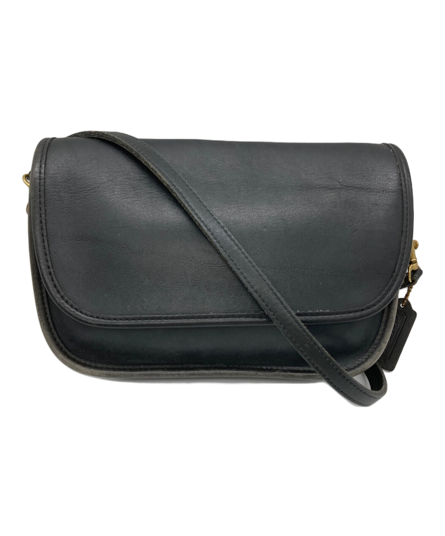 美品 COACH コーチ シュリンクレザー ショルダーウォレット ショルダーバッグ ブラック レディース 古着 中古 USED 中古・古着通販】COACH (コーチ) フラップレザーショルダーバッグ