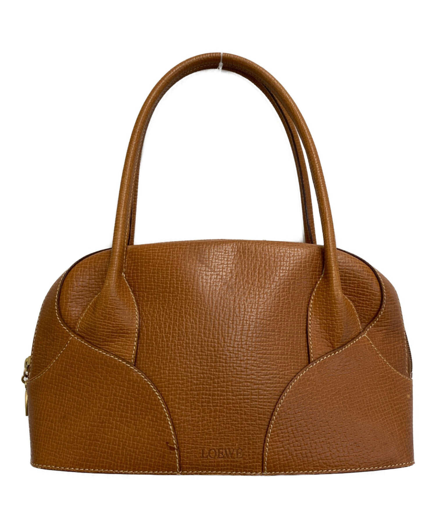 LOEWE ブラウン ハンドバッグ ロゴ ハードレザー フォーマル 中古・古着通販】LOEWE (ロエベ) レザーハンドバッグ ブラウン