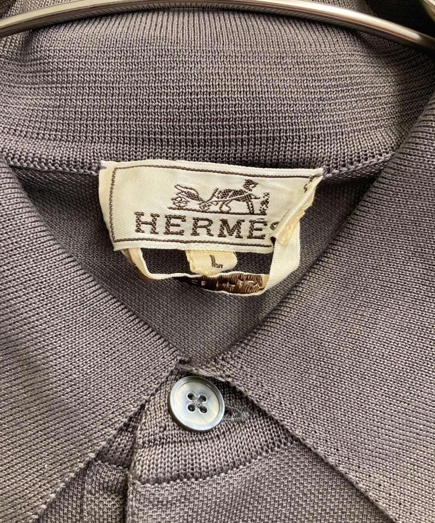 中古・古着通販】HERMES (エルメス) H刺繍ポケット付ポロシャツ グレー