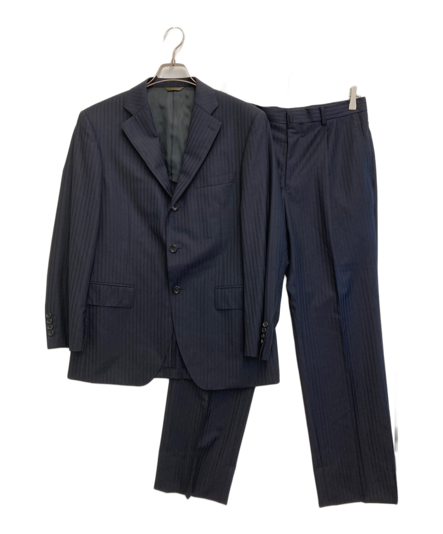 D'URBAN ダーバン スーツ 3B 背抜き 2タック 裾ダブル L相当 春夏 中古・古着通販】D'URBAN (ダーバン) 段返り3Bストライプスーツ