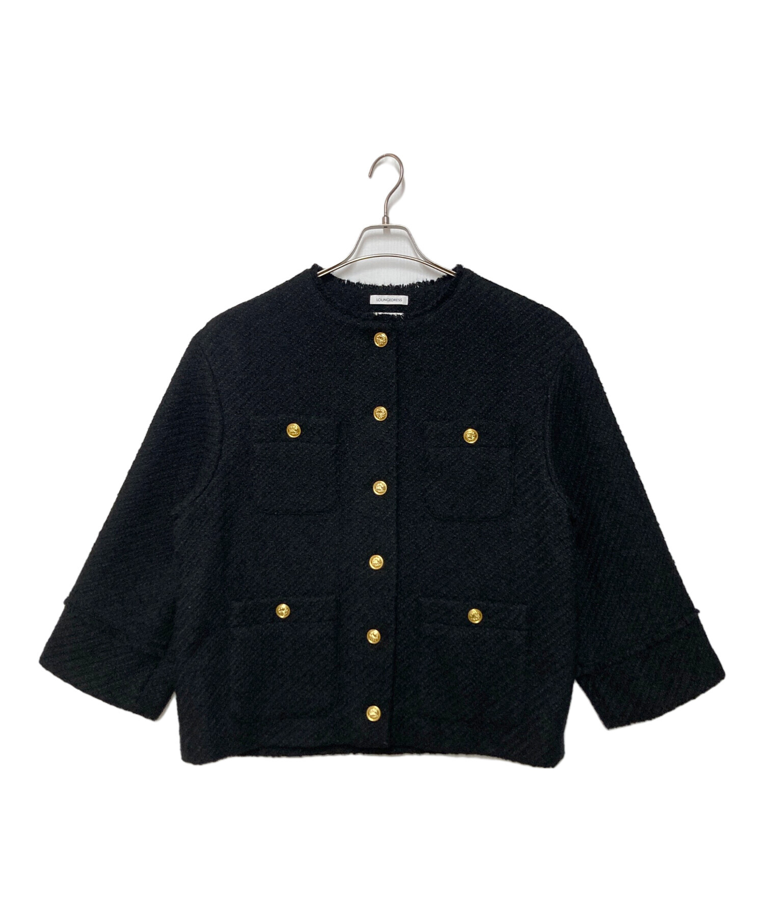 ラウンジドレス　ツイードジャケット　ブラック　黒　金ボタン　26400円　F 中古・古着通販】Loungedress (ラウンジドレス) ツイードジャケット