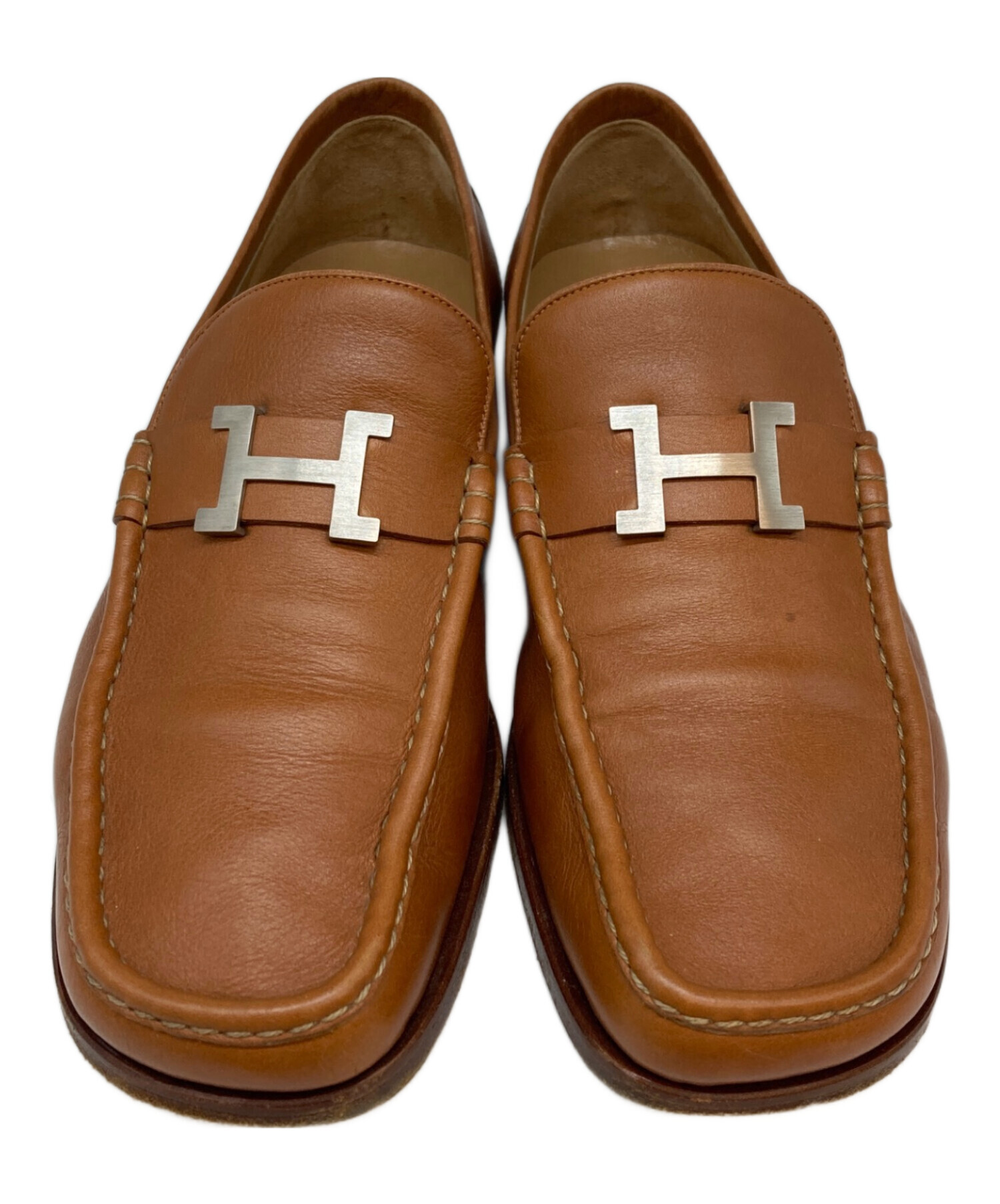 最終値下げHERMES ローファー Hロゴ キャンバス レザー 42.5 格安 中古・古着通販】HERMES (エルメス) コンスタンス レザーローファー