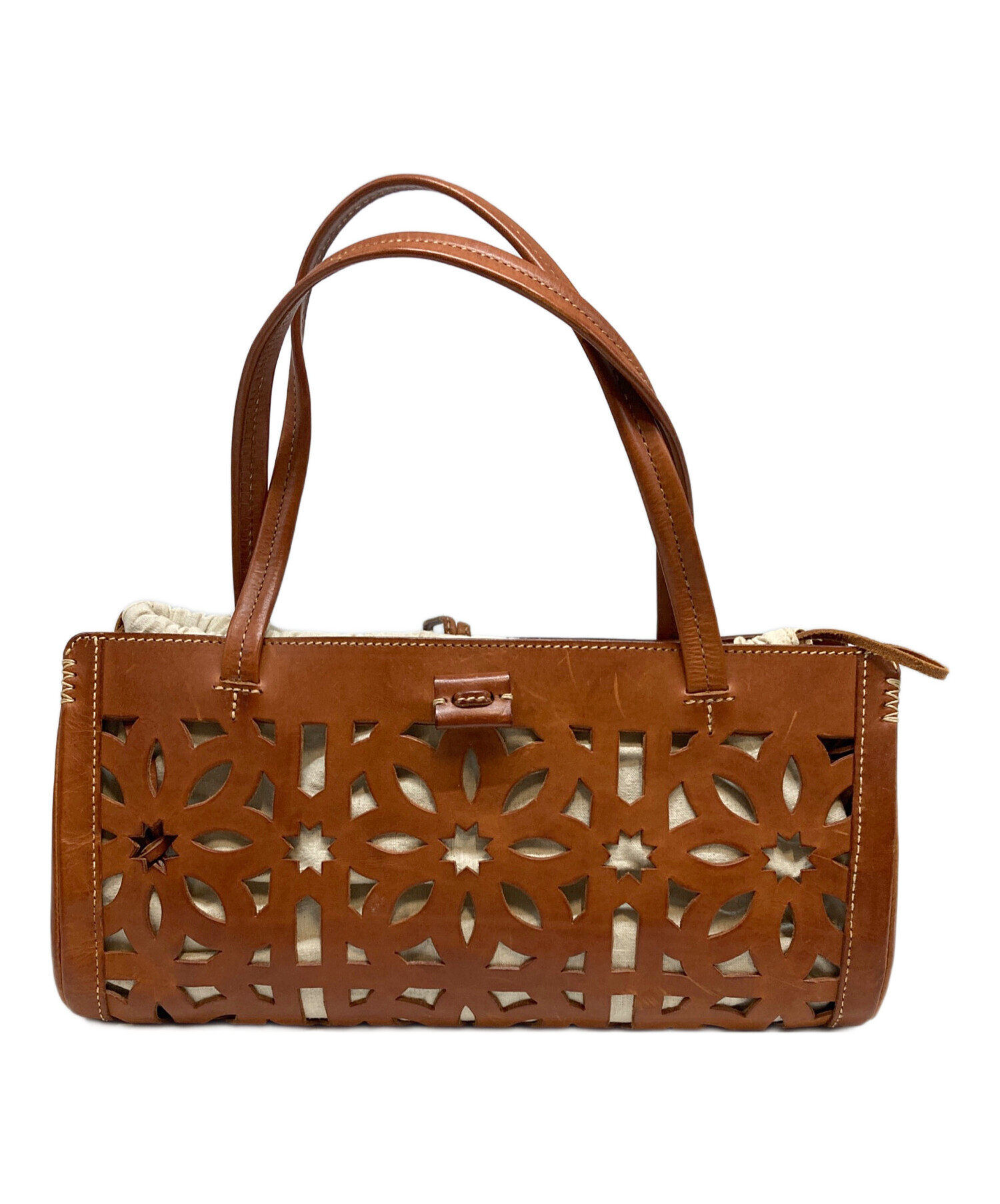 genten ゲンテン カットワーク レザー ショルダーバック ブラウン