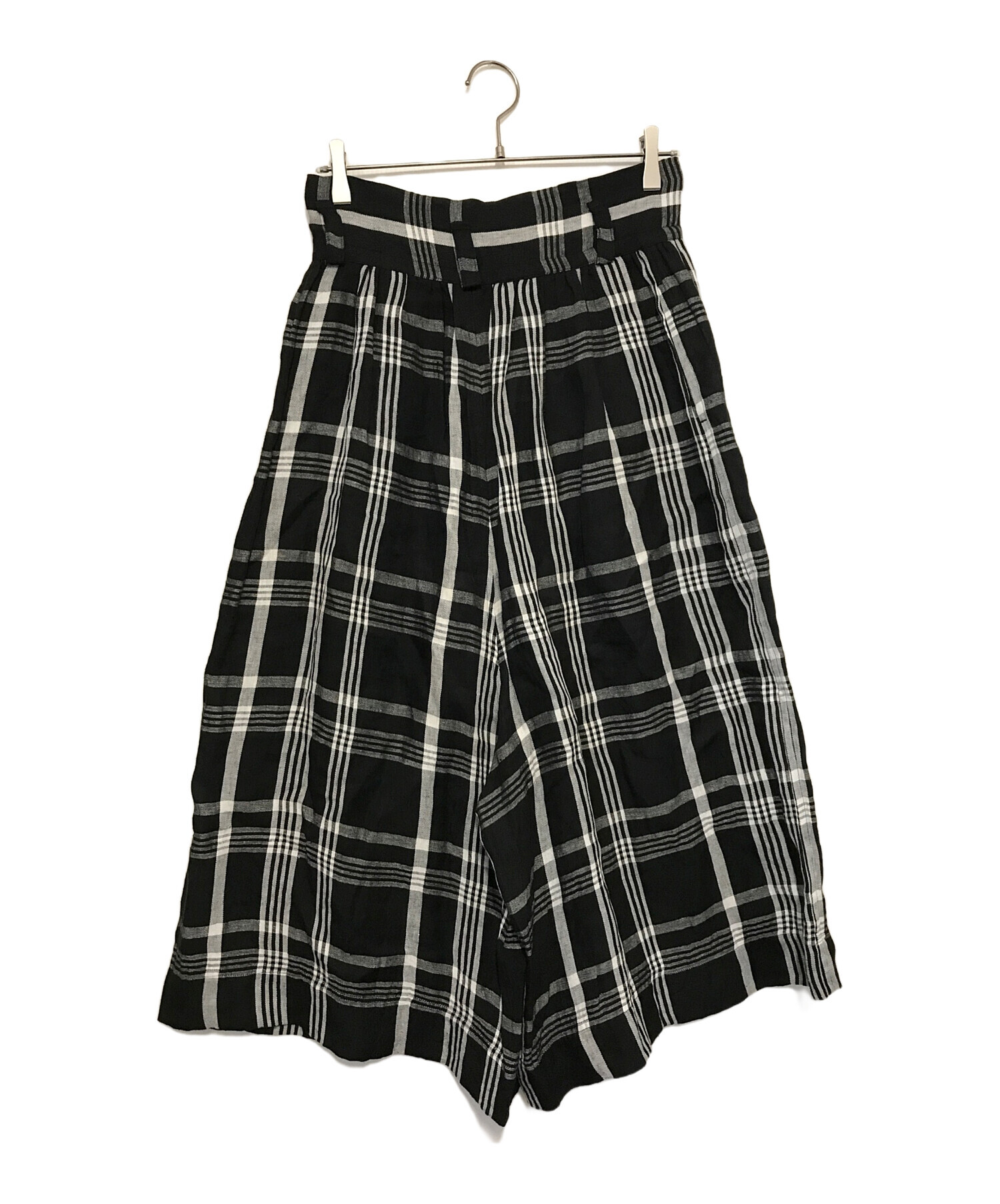 中古・古着通販】Y's (ワイズ) リネンチェックワイドパンツ ブラック