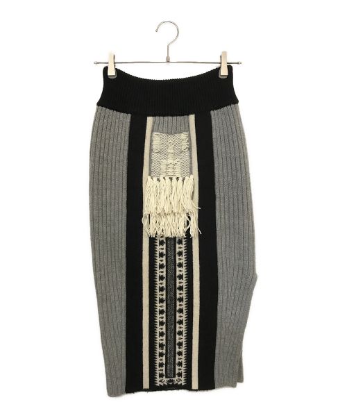 マメクロゴウチ ニットスカート フリンジ 総柄 マメ mame フリンジ付き  