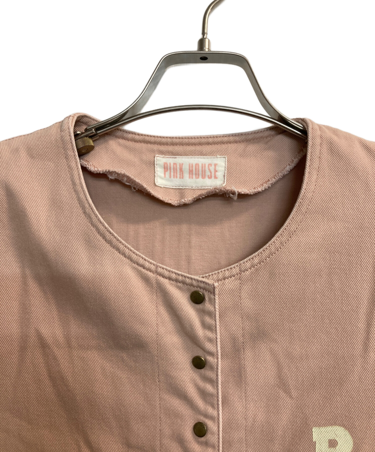 PINK HOUSE ノーカラー革ジャケット 【VINTAGE】 中古・古着通販】PINK HOUSE (ピンクハウス) パワーショルダーノー