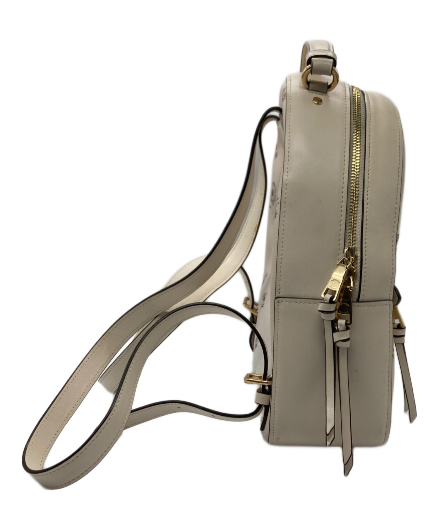 コーチ花の装飾付きベージュリュック 中古・古着通販】COACH (コーチ) 花柄リュック アイボリー｜ブランド