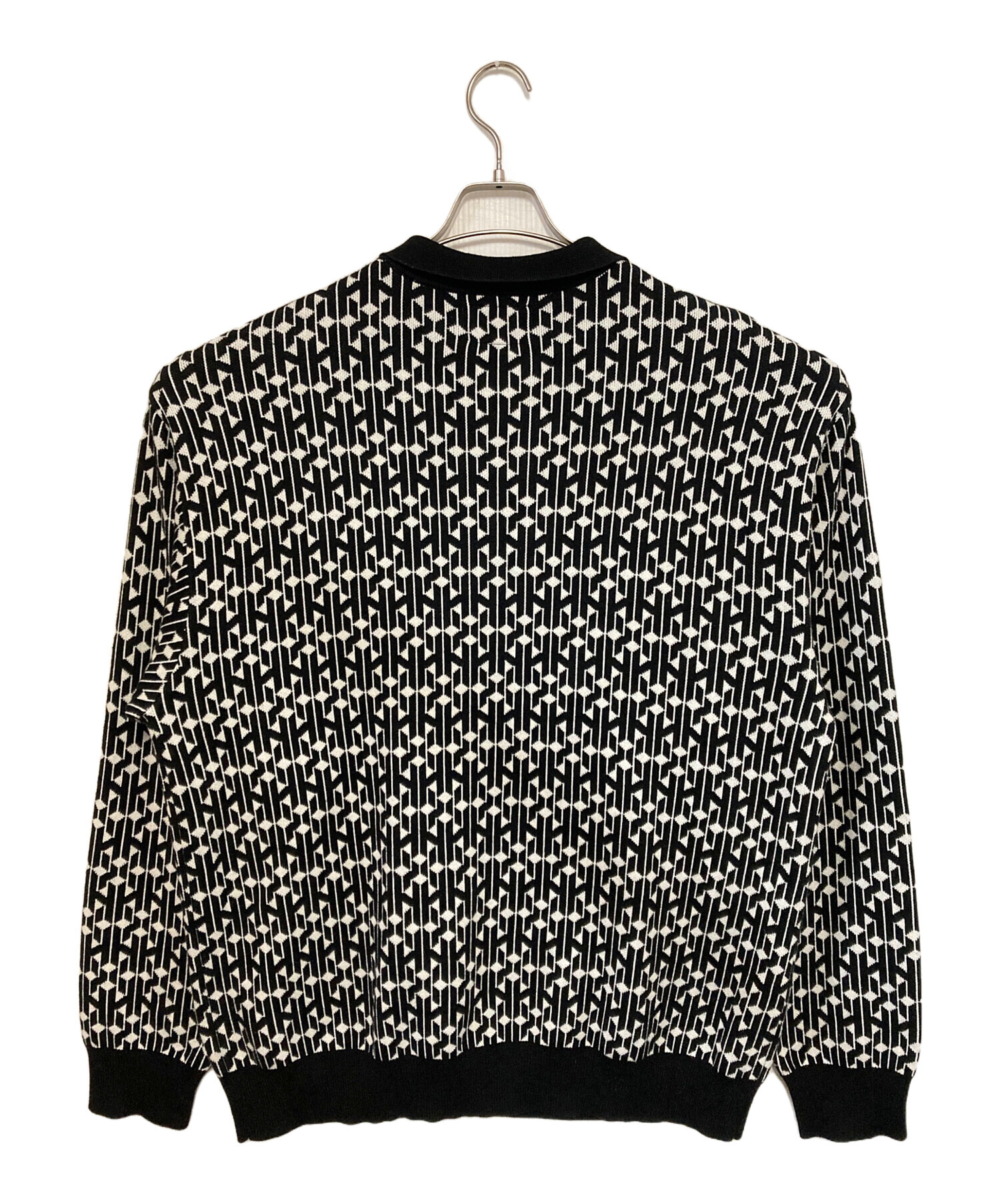 『HUF』 ニット　ポロシャツ　総柄　ハーフボタン　刺繍ロゴ　ミント　XS HUF ニットポロシャツ HUF』 ニット ポロシャツ 総柄 ハーフボタン