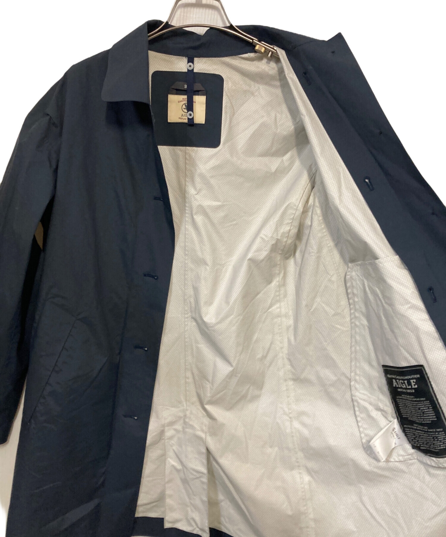 AIGLE ステンカラーコート ネイビー Lサイズ 中古・古着通販】AIGLE (エーグル) 吸水速乾 2in1 ステンカラー