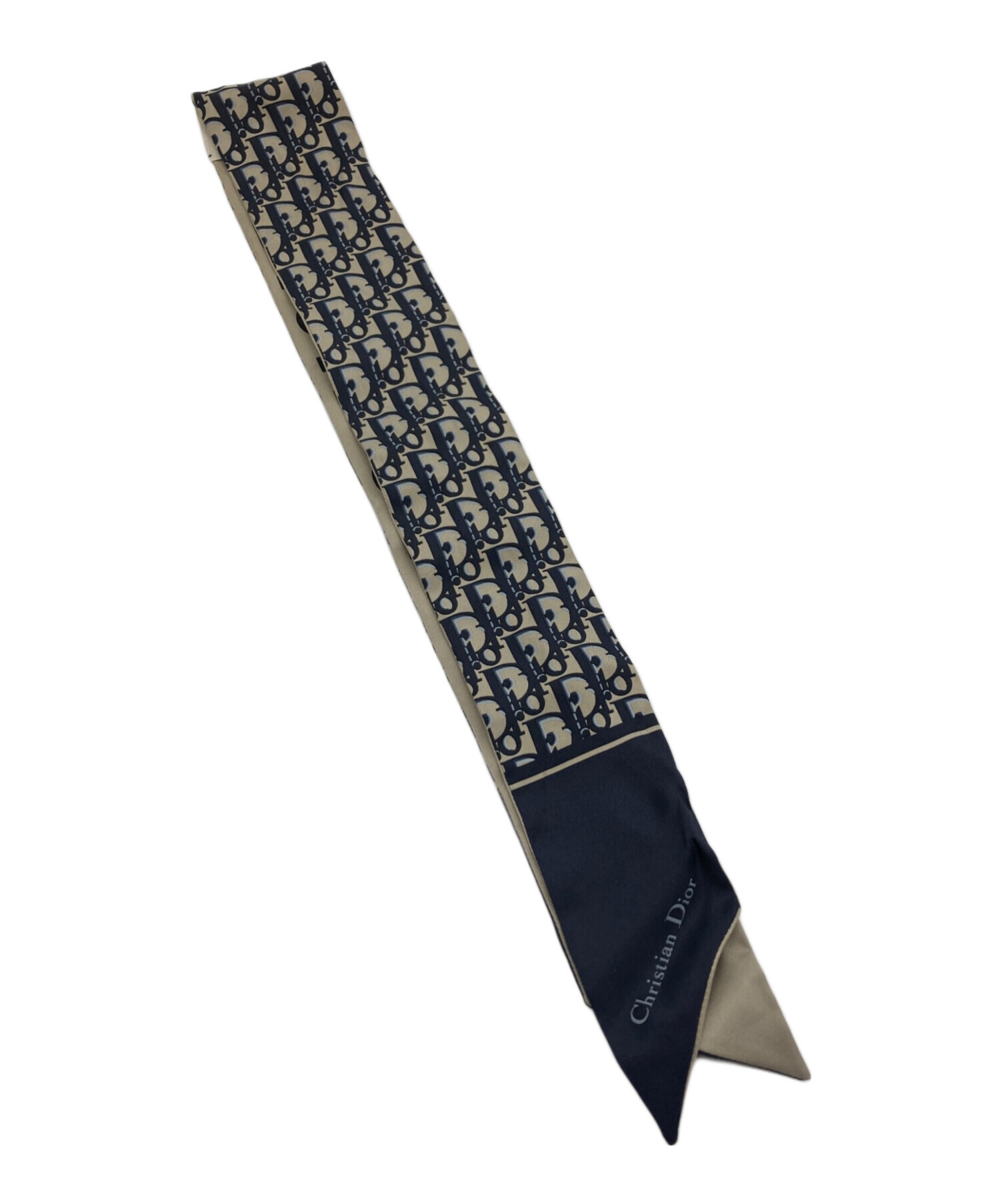 【Christian Dior】シルクスカーフ　ネイビー　ゴールド　紙タグ付 中古・古着通販】Dior (ディオール) ミッツァシルクスカーフ ネイビー