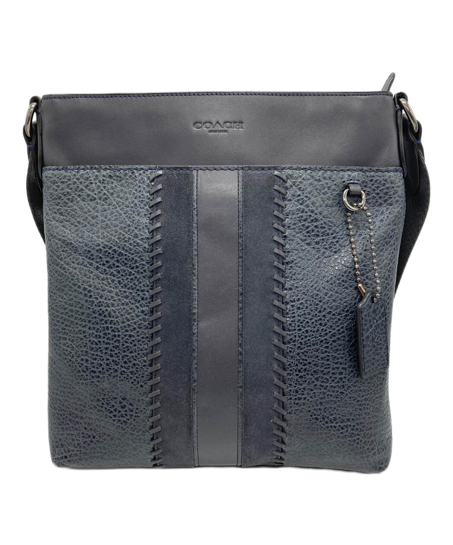 中古・古着通販】COACH (コーチ) レザーショルダーバッグ ネイビー 