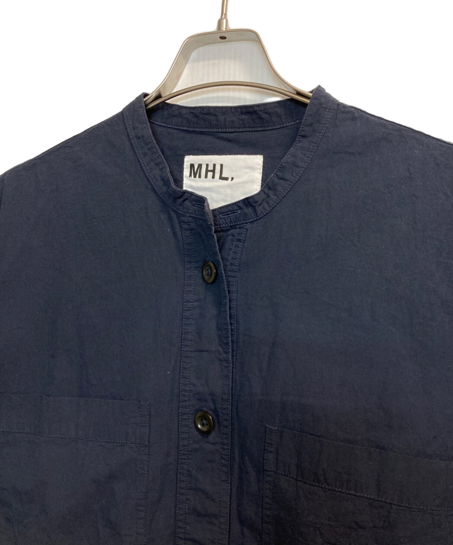 MHL NATURAL COTTON OXFORD シャツワンピース 紺 Ⅱ 中古・古着通販】MHL (エムエイチエル) ハーフボタンシャツワンピース