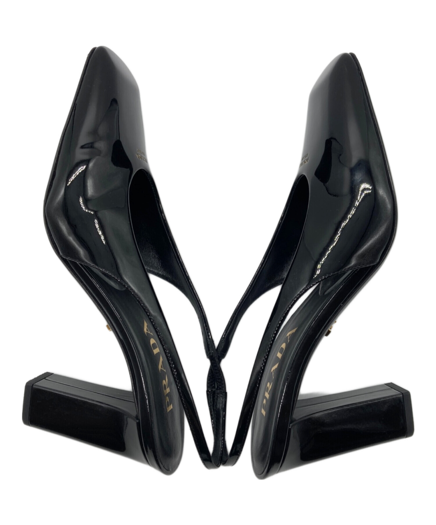 PRADA ブラック スリングバックパンプス 中古・古着通販】PRADA (プラダ) パテントレザー スリングバック