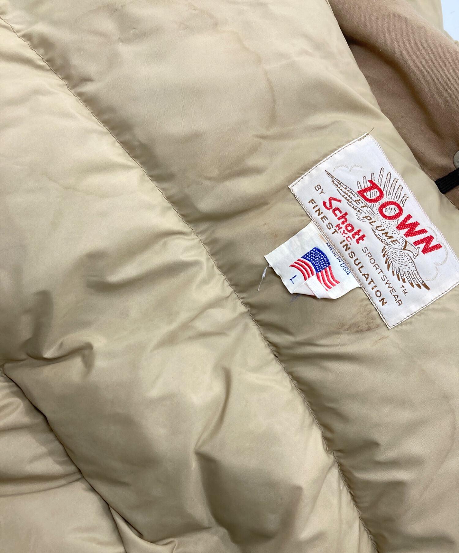 Schott フード付きダウンジャケット ベージュ 中古・古着通販】Schott (ショット) フード付ダウンジャケット