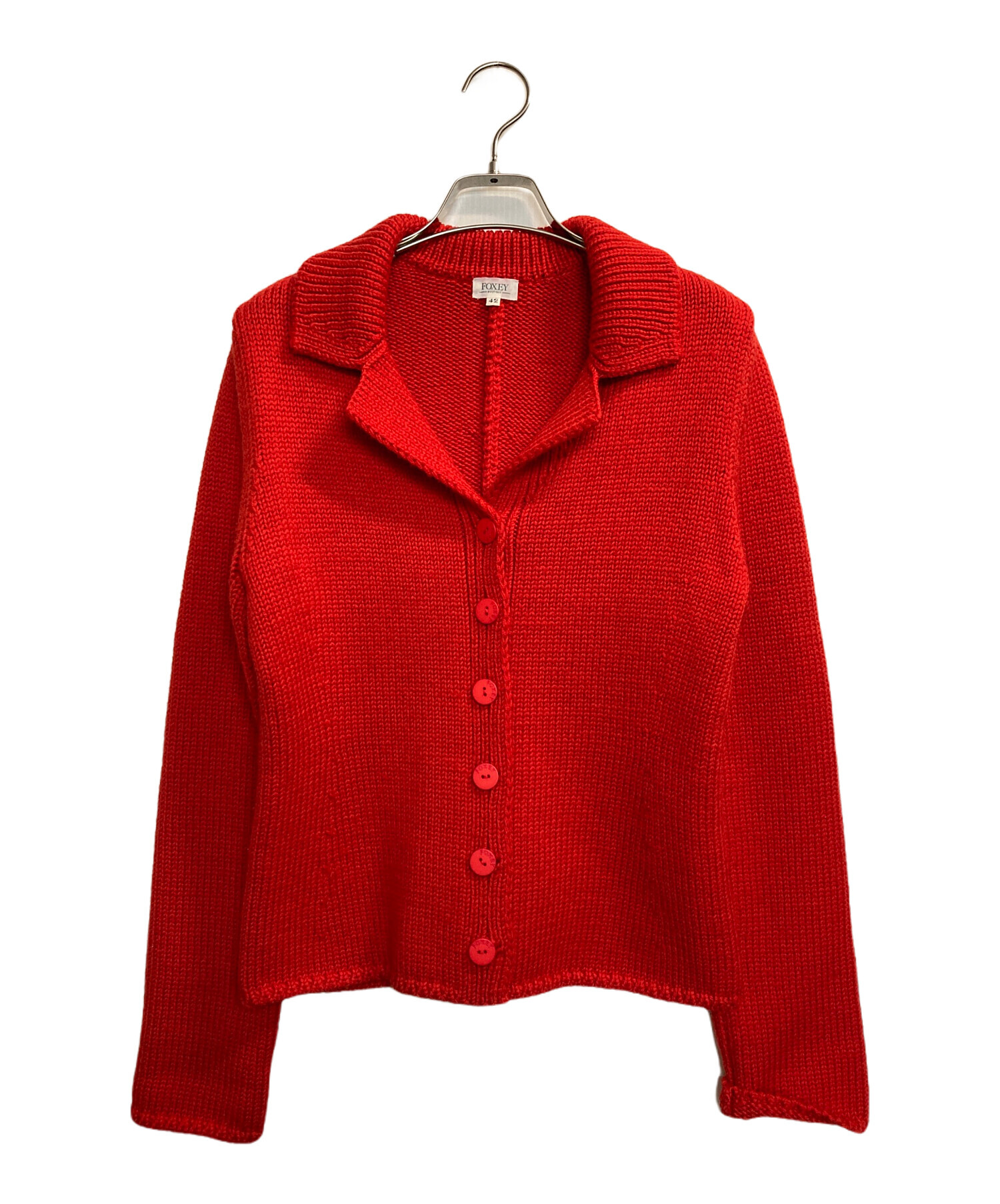中古・古着通販】FOXEY (フォクシー) ニットジャケット レッド サイズ