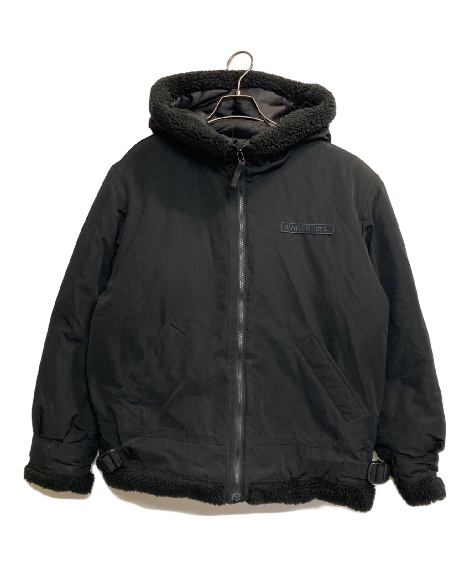 00s avirex フライトジャケット L 襟羊毛ボア 中綿 レザー ブラック 中古・古着通販】AVIREX (アヴィレックス) 中綿ボアジャケット