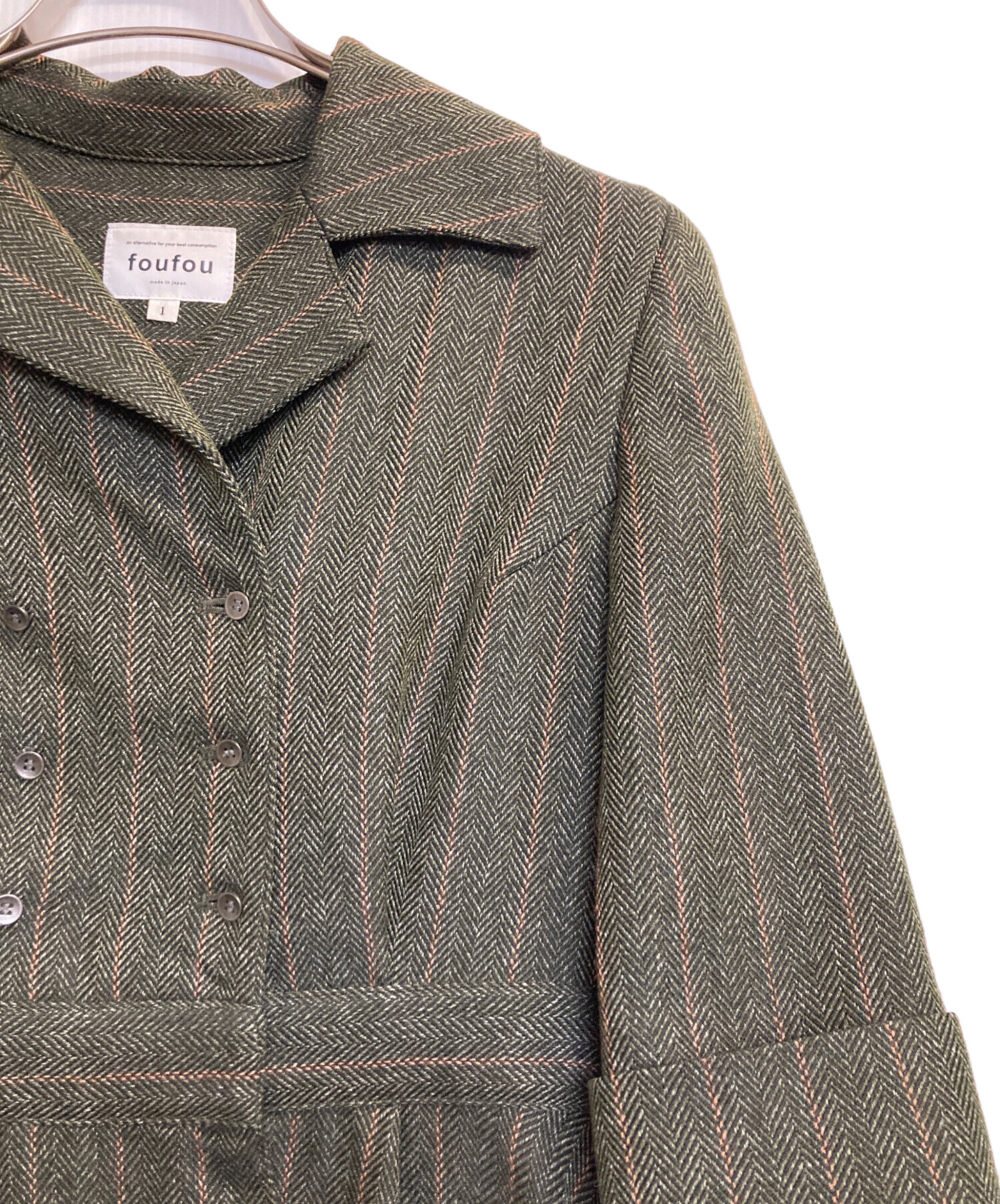 中古・古着通販】foufou (フーフー) ヘリンボーンワンピース グリーン