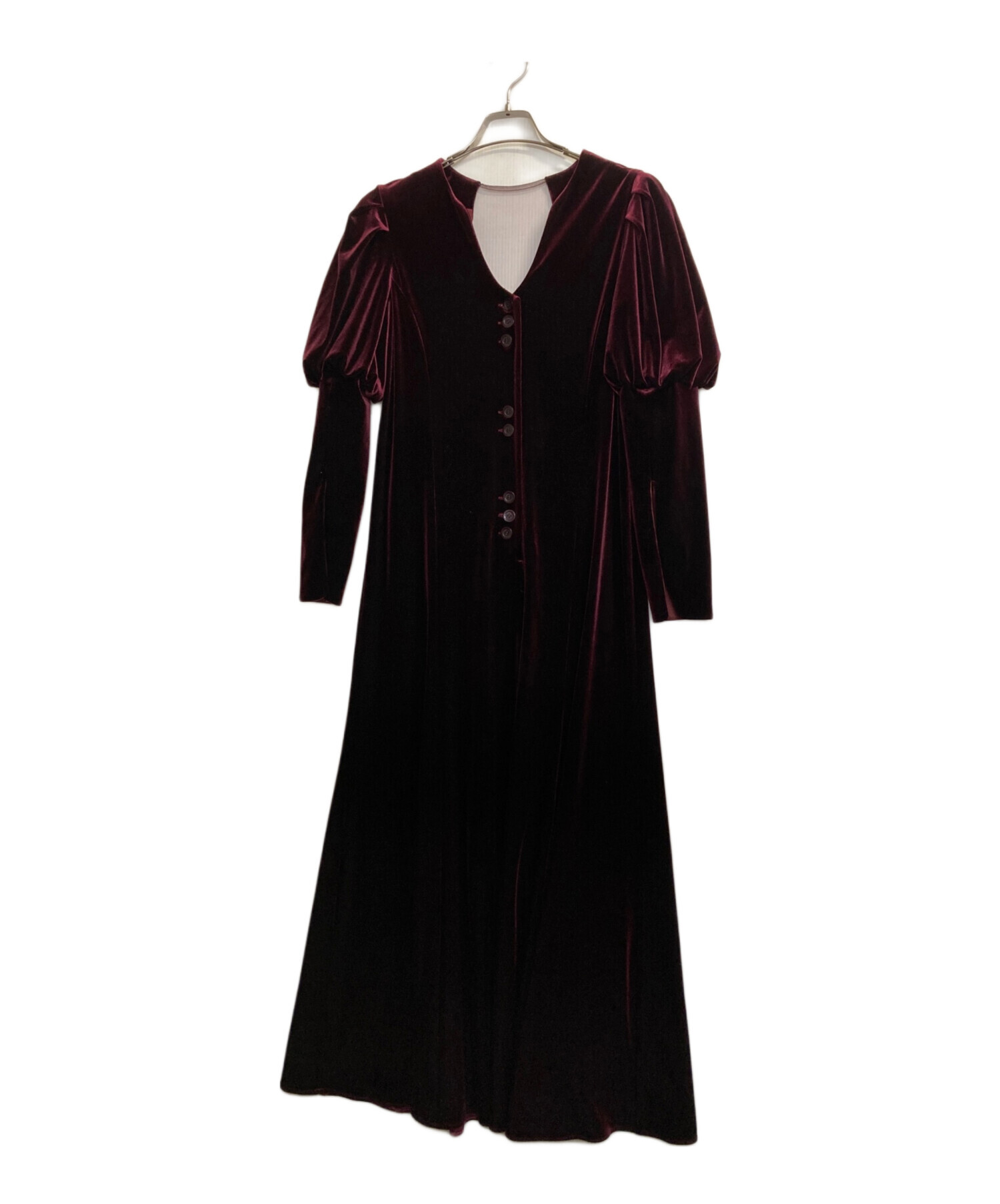 中古・古着通販】Ameri (アメリ) VELOUR PUFF SLEEVE DRESS ボルドー