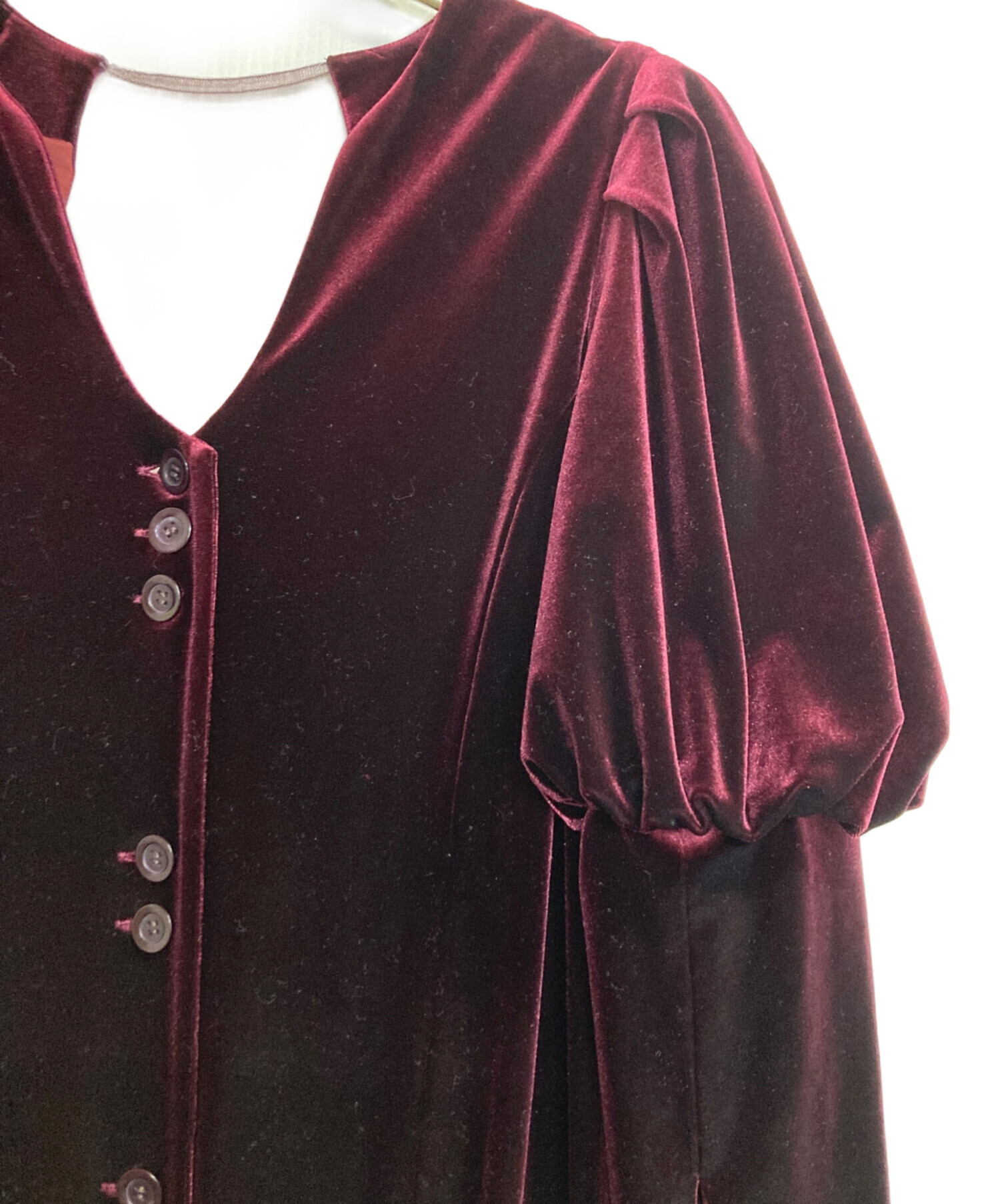 中古・古着通販】Ameri (アメリ) VELOUR PUFF SLEEVE DRESS ボルドー