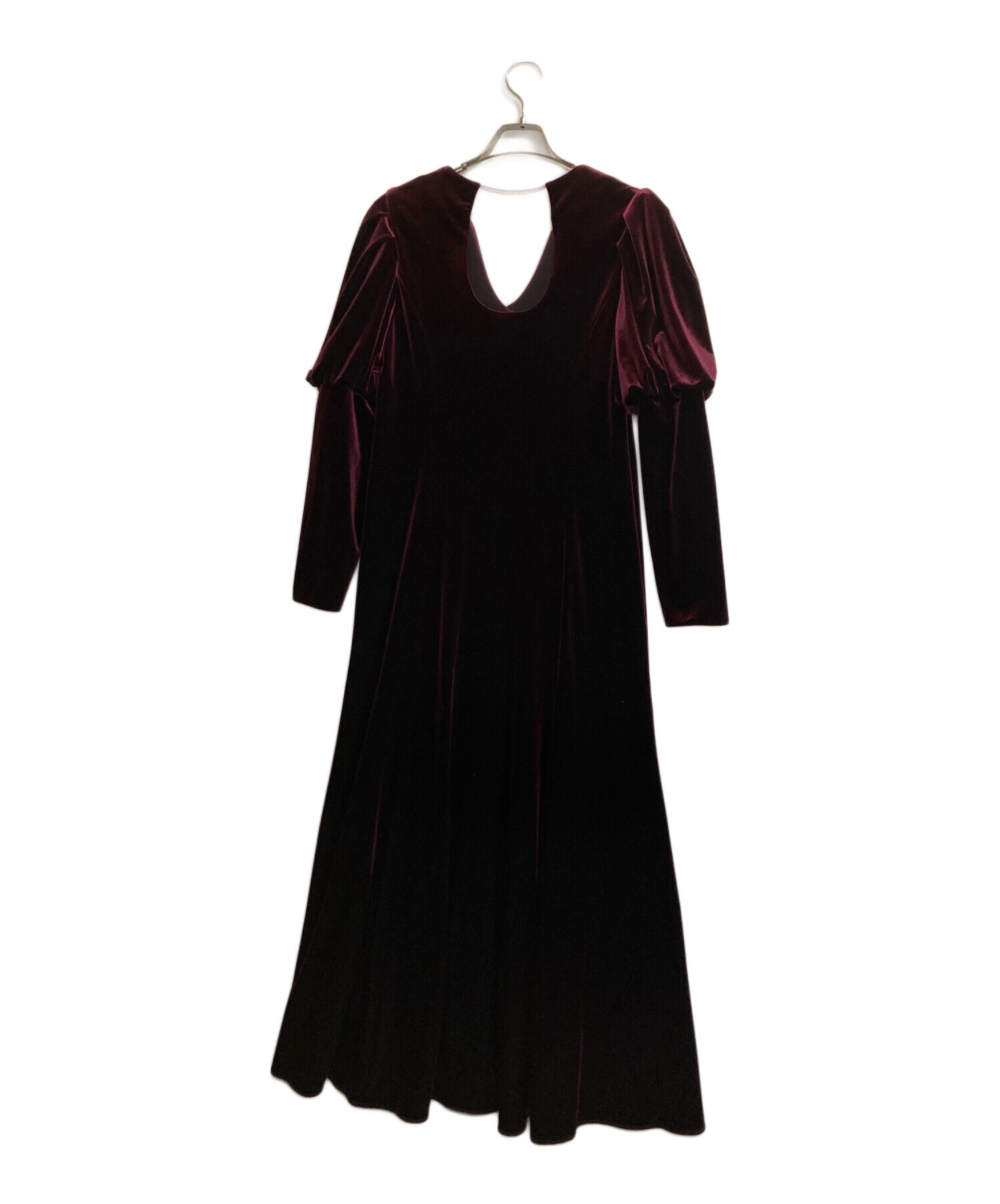 中古・古着通販】Ameri (アメリ) VELOUR PUFF SLEEVE DRESS ボルドー