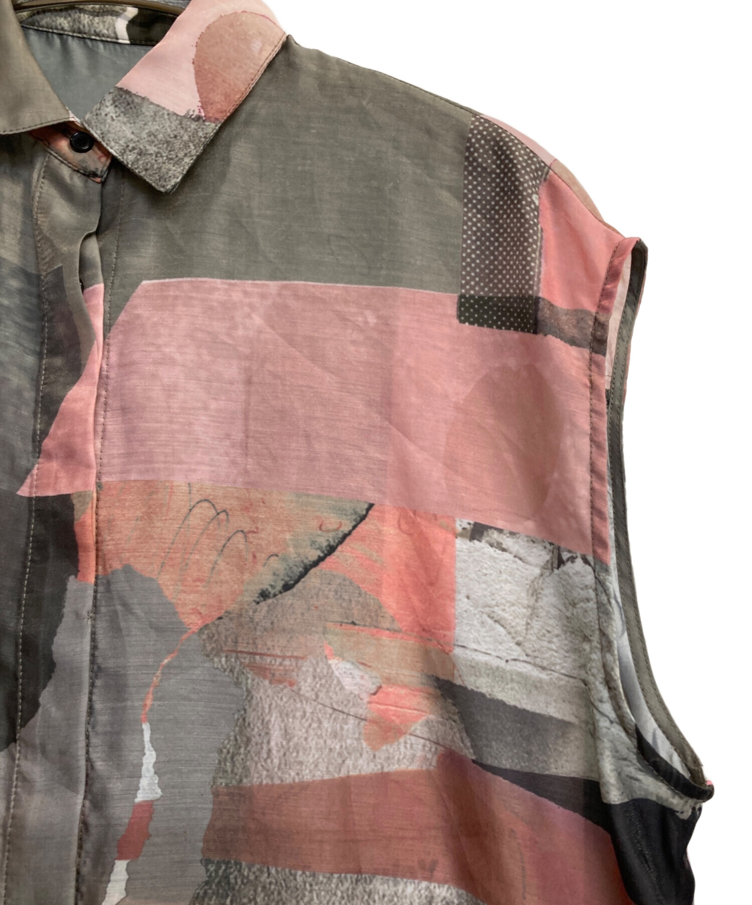 中古・古着通販】AMERI (アメリ) ART COLLAGE PRINT SHEER ピンク