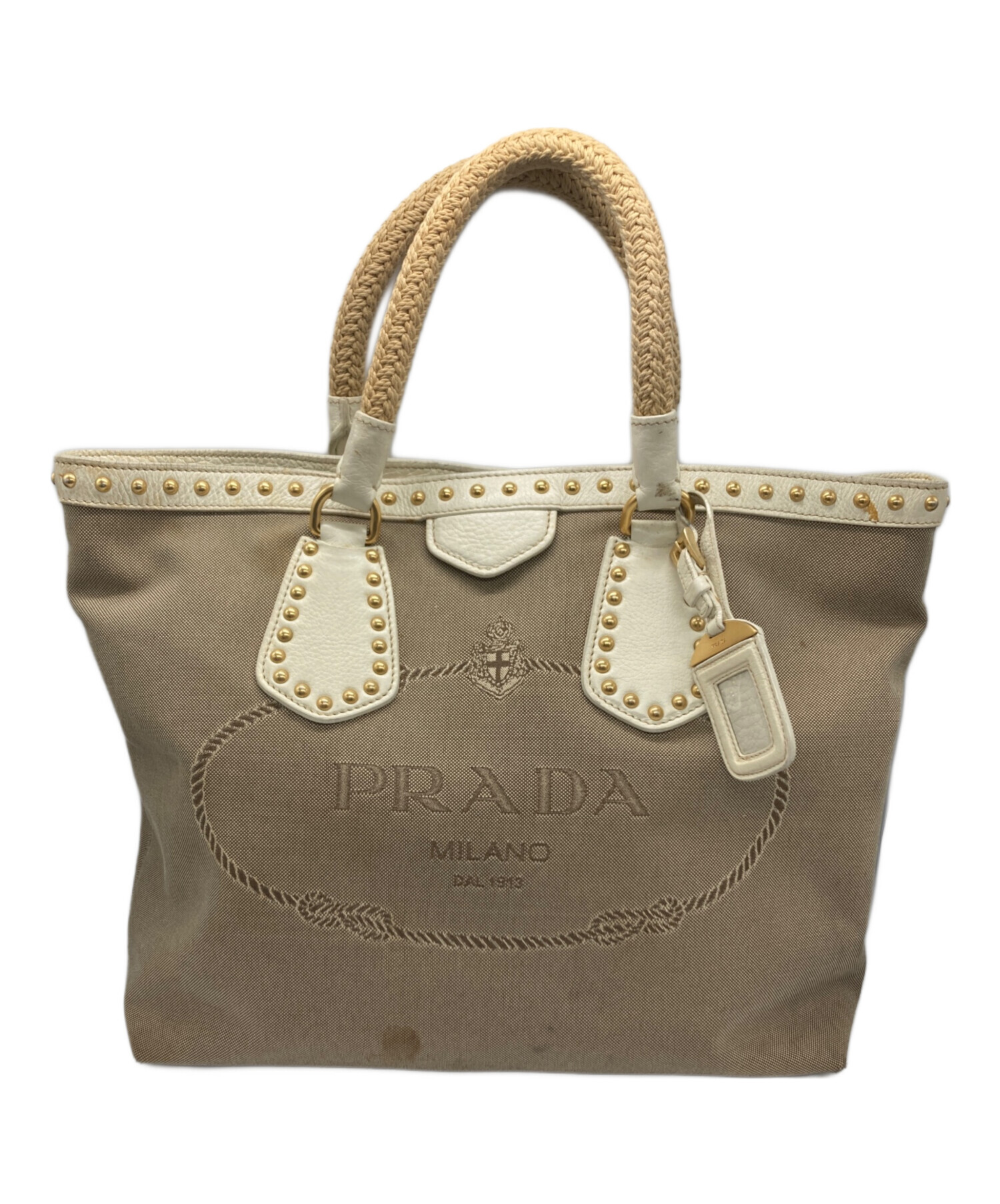 中古・古着通販】PRADA (プラダ) ロゴジャガードスタッズトートバッグ 