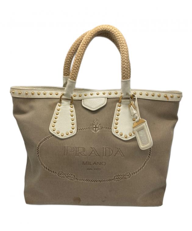 中古・古着通販】PRADA (プラダ) ロゴジャガードスタッズトートバッグ