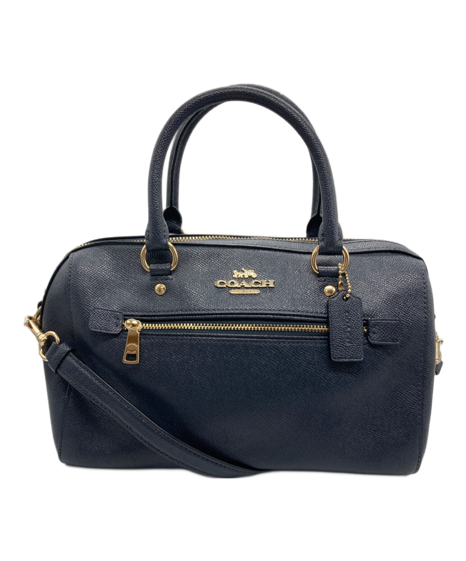値下げ！COACH ショルダーバック　ネイビー　スウェード　中古　2way 中古・古着通販】COACH (コーチ) 2WAYショルダーバッグ ネイビー