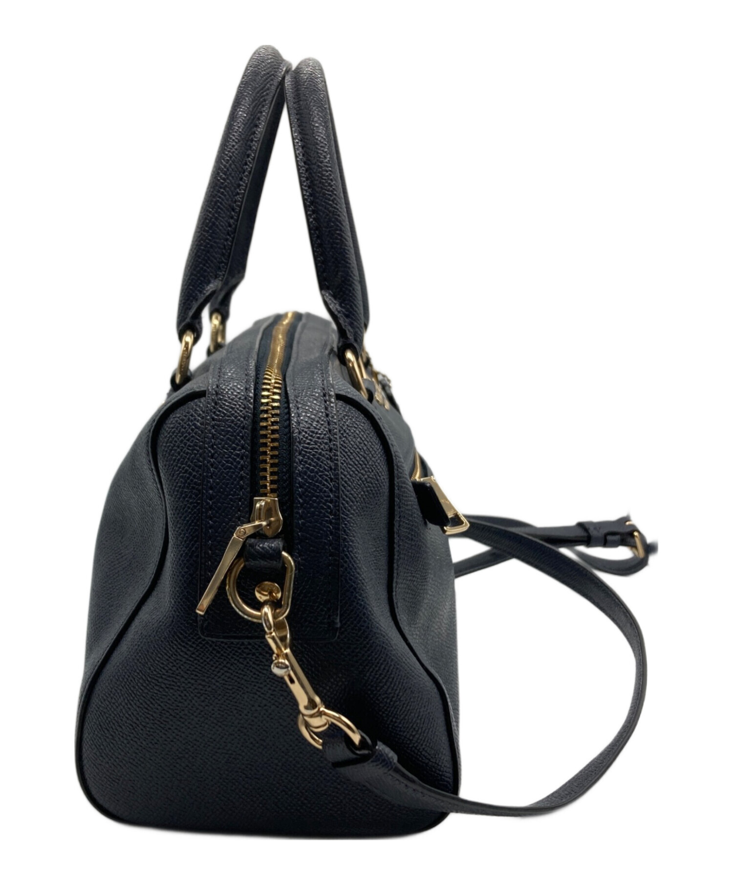 値下げ！COACH ショルダーバック　ネイビー　スウェード　中古　2way 中古・古着通販】COACH (コーチ) 2WAYショルダーバッグ ネイビー