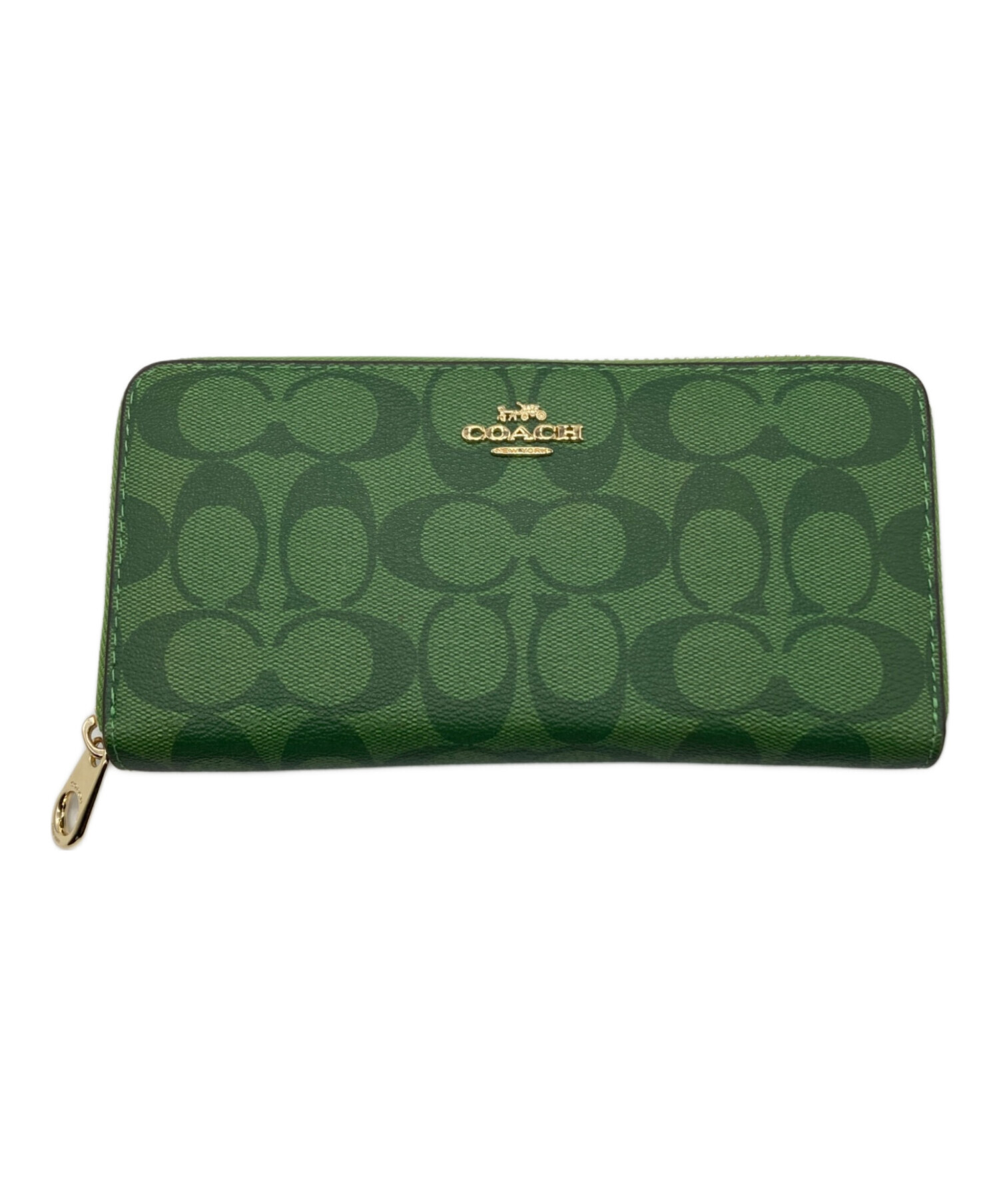 【新品未使用】COACHコーチ長財布　C4715　パンチンググリーン　緑　ラウンドファスナー COACH 財布 コーチ 長財布 シグネチャー パンチング レザー ジップ
