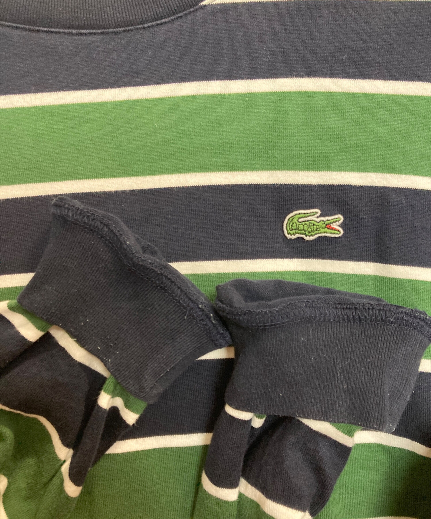美品 LACOSTE ラコステ ボーダー 秋冬 AW カットソー コットン ネイビー レディース 38 バスクシャツ【古着】【中古】【送料無料】 LACOSTE（ラコステ）の「【1/15再値下げ】【別注】LACOSTE / ボーダー